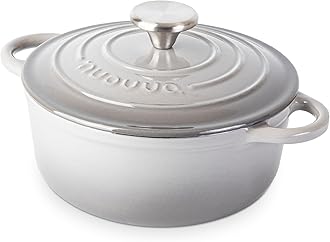 Cast Iron Dutch Oven with Lid – Non-Stick Ovenproof Enamelled Casserole Pot – Sturdy Dutch Oven Cookware – Grey, 2.1-Quart, 20cm – by Nuovva
