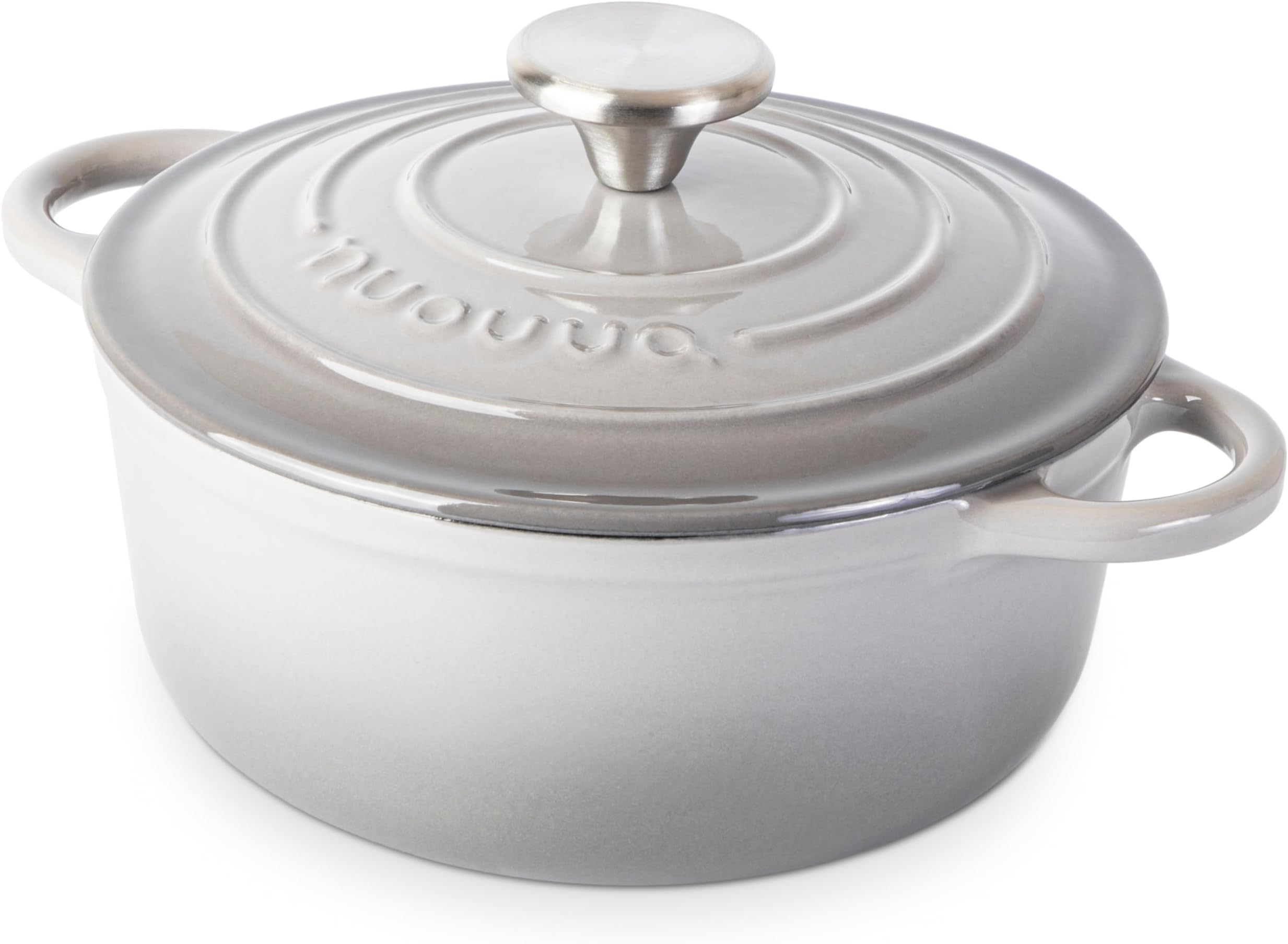 nuovva Cast Iron Dutch Oven with Lid – Non-Stick Ovenproof Enamelled Casserole Pot – Sturdy Dutch Oven Cookware – Light Grey, 2.1-Quart, 20cm – by