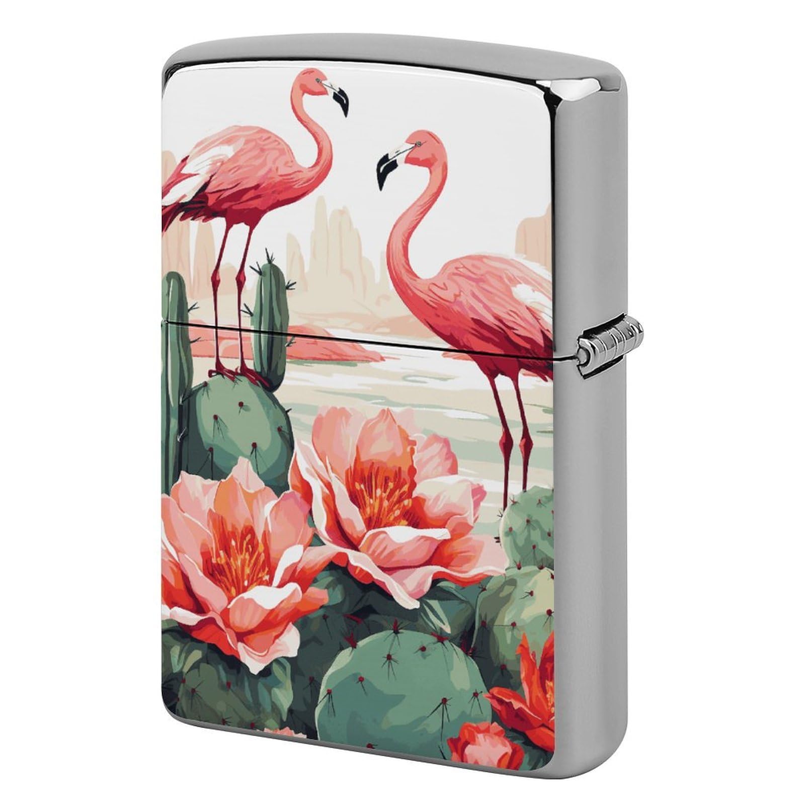 Cactus Flamingo Rose Flowers Lighter Case Vintage Metal Lighter Cover Reusable Lighter Protective Sleeve Unique Design Personalized Lighter Sleeve Holder Against Dust and Scratches
