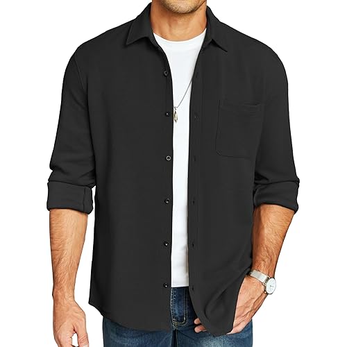 COOFANDY Men's Lightweight Shirt Shacket Long Sleeve Textured Button Down Shirts Casual Jacket