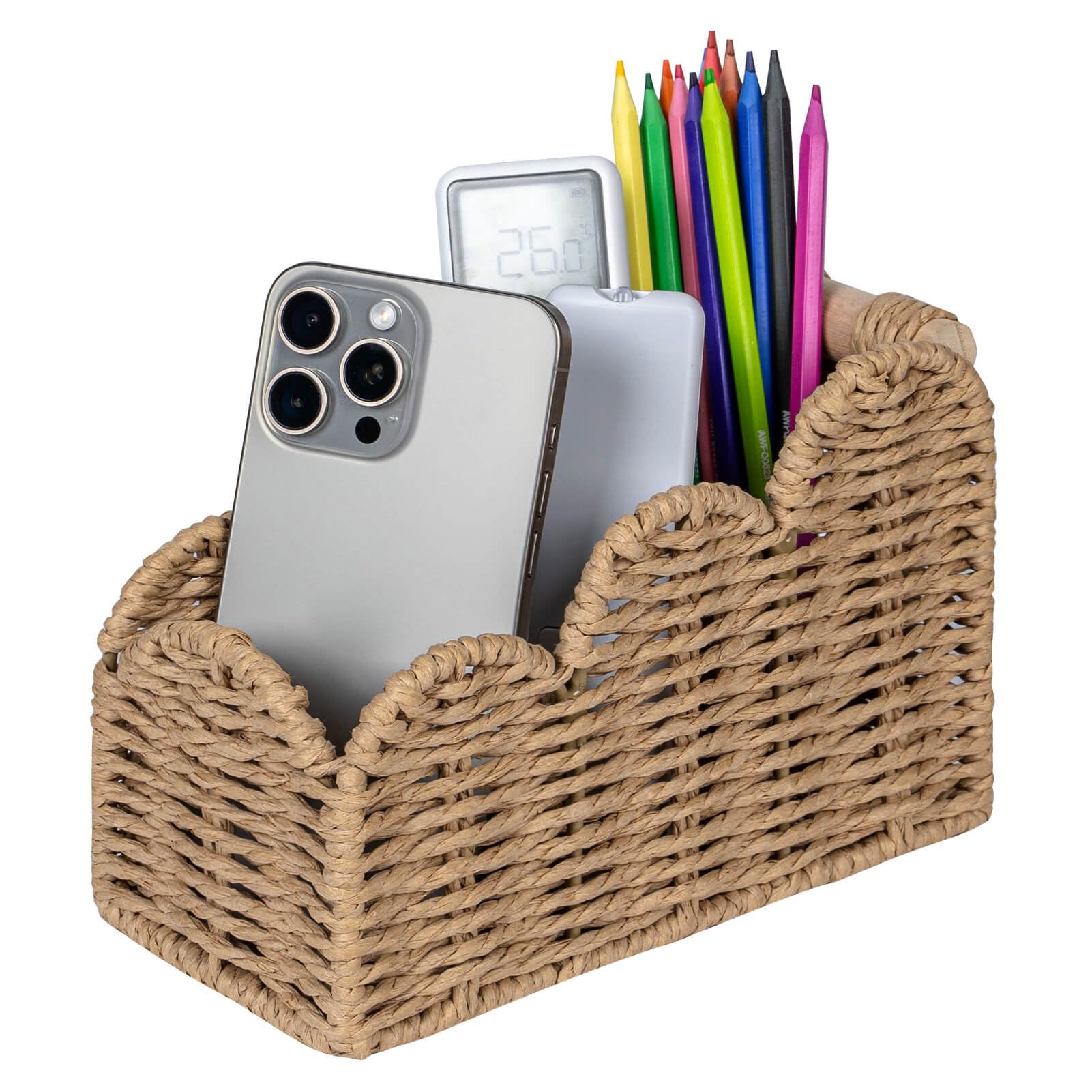 CubesLand Bedside Table Desk Organizer Caddy, Remote Pen&Pencil Holder Cup, Makeup Brush Holder w/Scalloped Perfect for Home, Office Desk, Living Room Table Decor, 3 Slots Neutral โ image 1