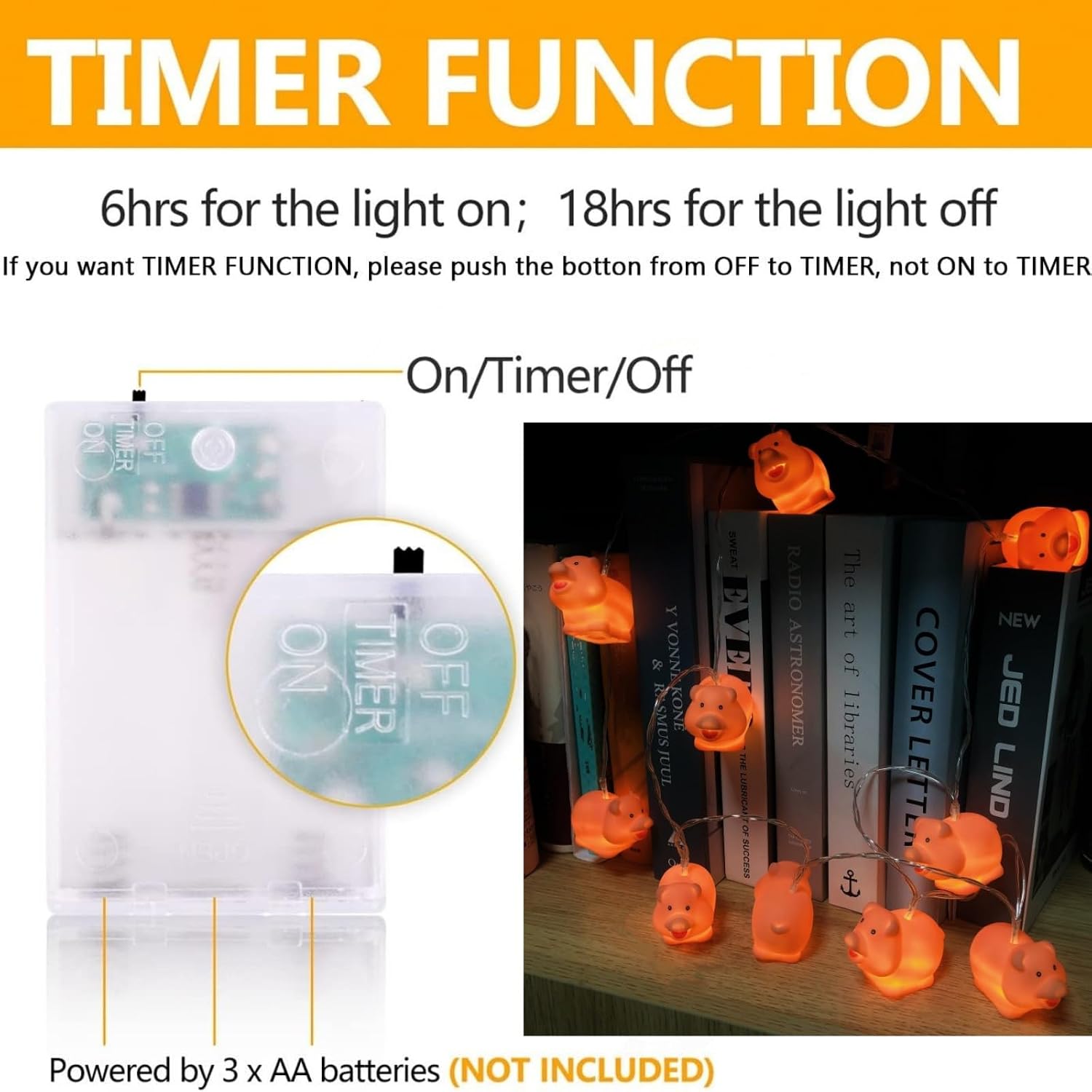 Cute Pig String Light Animal Shape Pig Fairy Light Little Piggy Night Light for Children Bedroom,Kids Birthday,Valentine Day, Christmas Eater Decoration (3m/20led) image 3