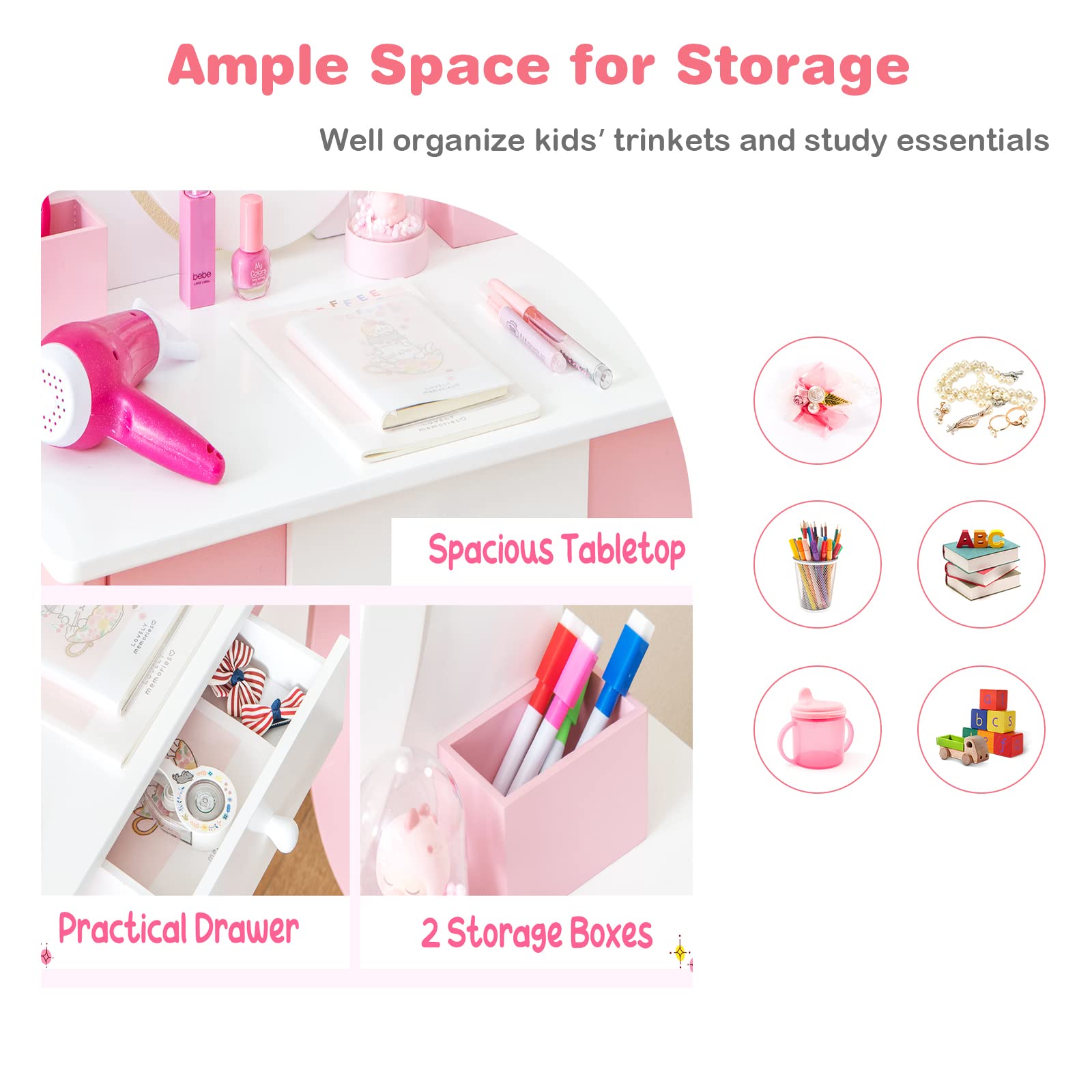 LIFEZEAL Make-uptafelset voor kinderen, kaptafel met kruk, make
