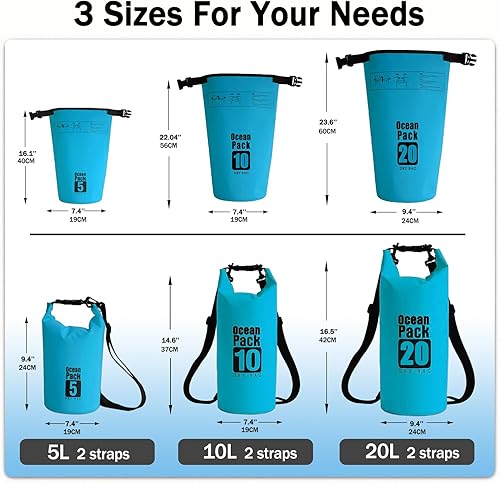 Miniatura 2 de Dry Bag Mochila impermeable 5L10L20L30L Roll Top Bolsa impermeable, bolsas secas flotantes para kayak, natación, barco, campamento, playa.