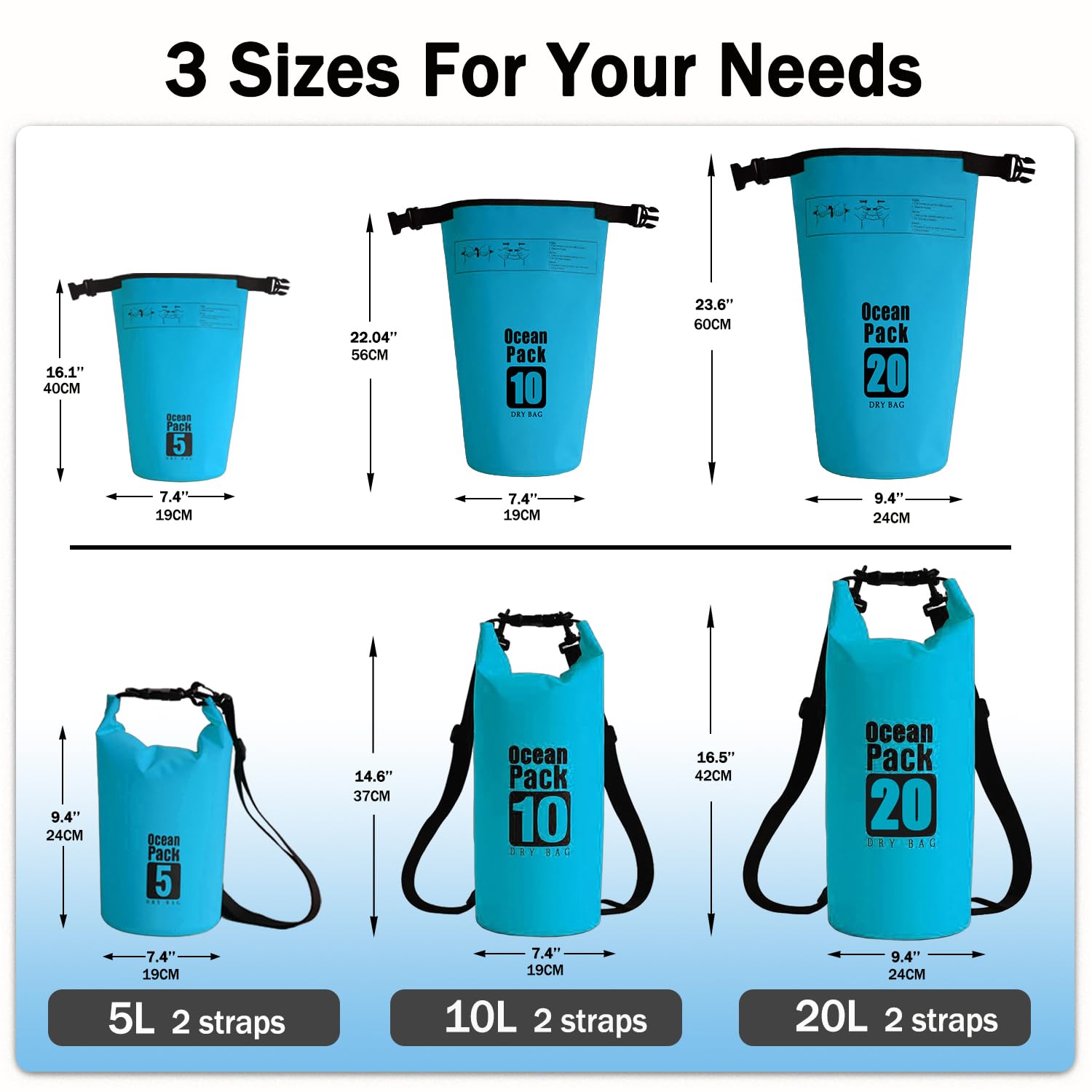 Orvifuly Floating Waterproof Dry Bag Backpack 5L/10L/20L, Roll Top Bag for Kayaking, Rafting, Boating, Swimming, Camping, Hiking, Beach, Fishing. (Blue, 10L)