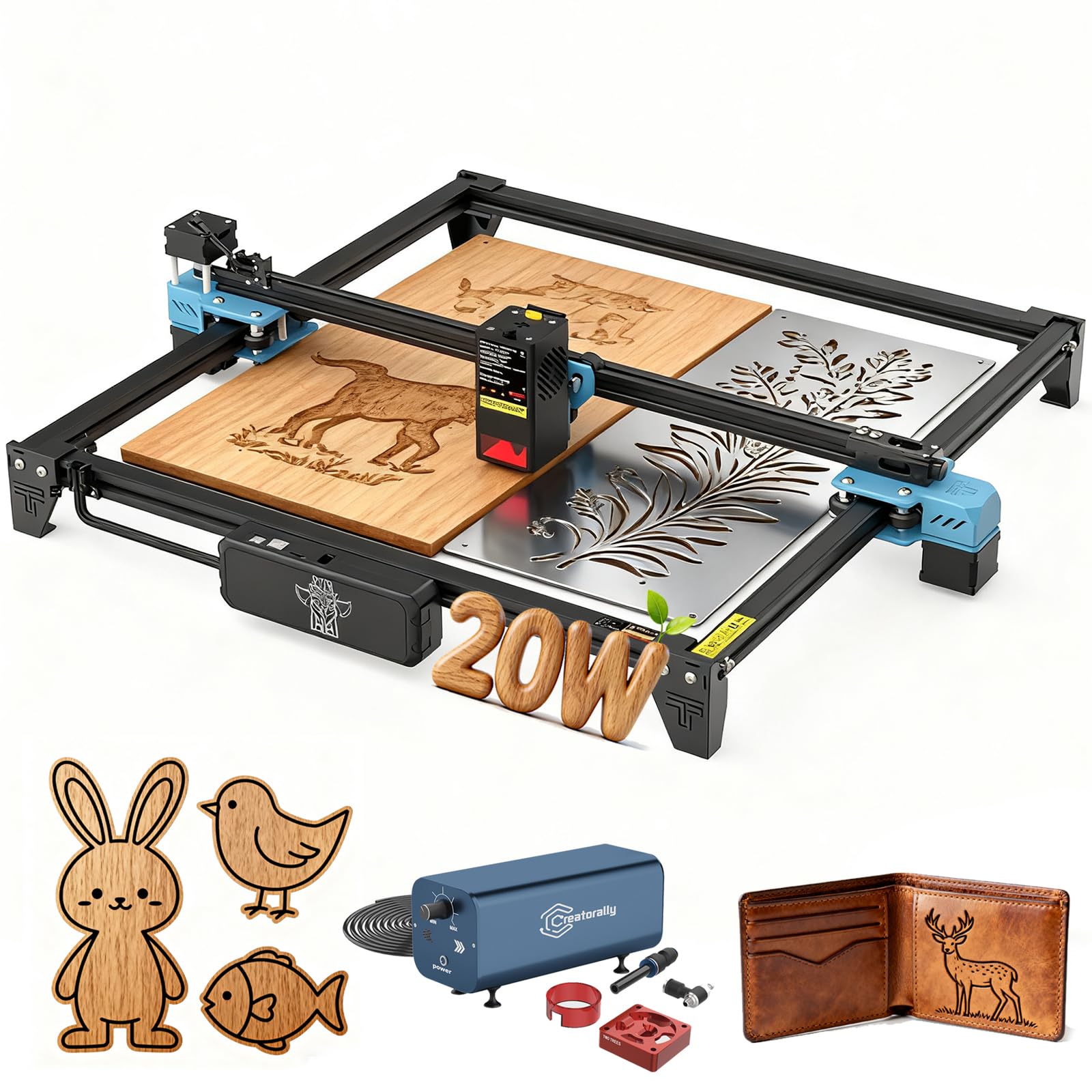 Twotree TTS-20 Pro 20 W Machine à graver laser pour la fabrication de puzzles en bois 3D 20 W Puissance laser Machine à focus fixe 418 mm x 418 mm Zone de gravure