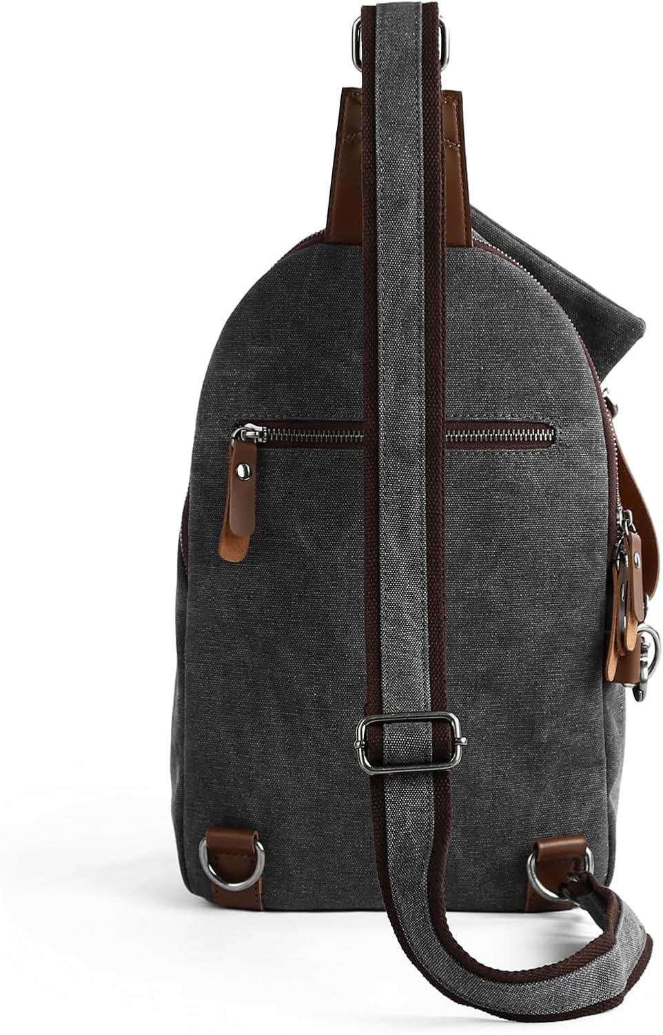 MOYYI Canvas Sling Bag for Men Women, 10L Crossbody Bag Small Backpack, Casual Daypack with Anti-Theft Pocket, Vintage Canvas Shoulder Bags for Travel, Daily, Hiking, Work (Grey)