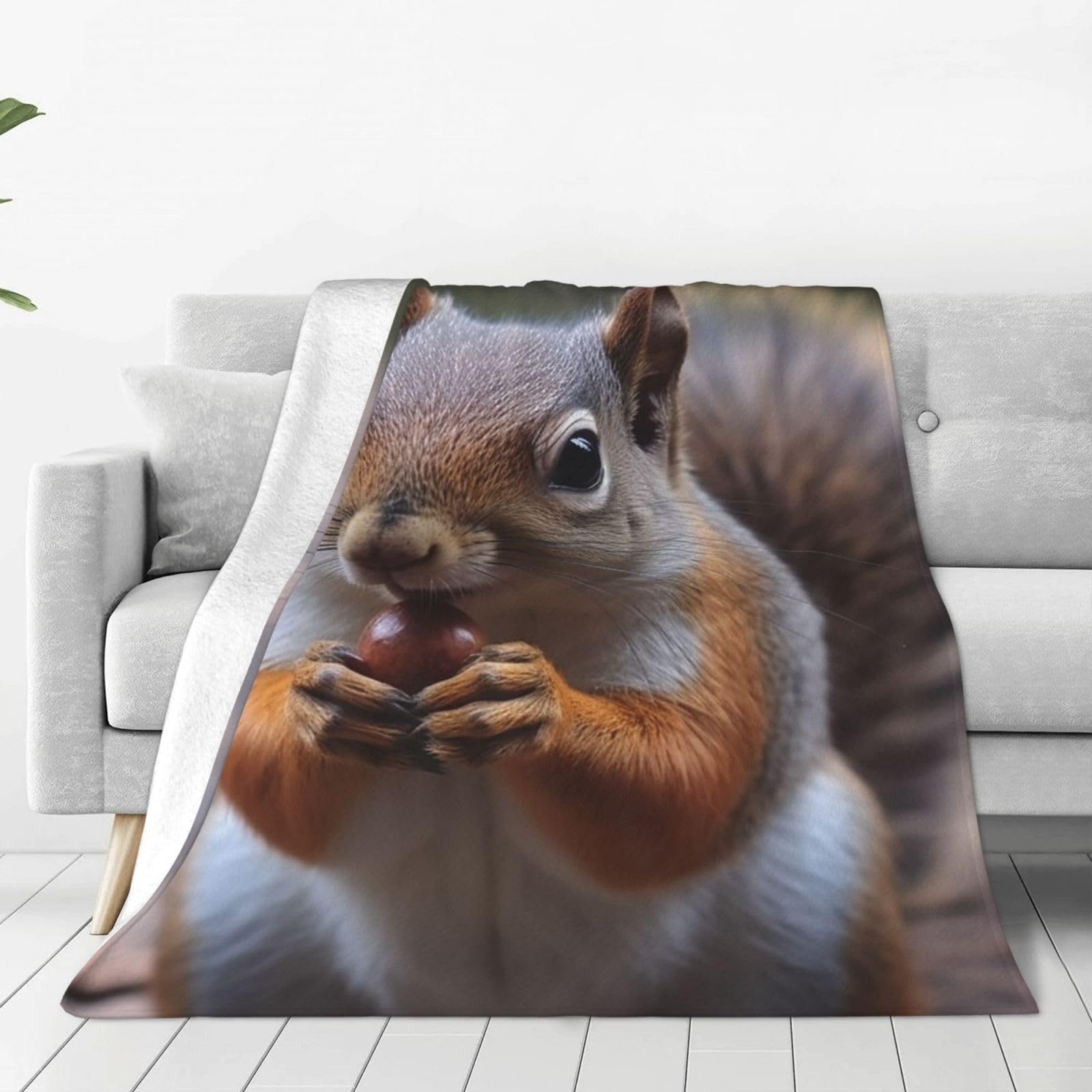 KLOPH Cute Squirrel Throw Blanket 80"x60" Flannel Fluffy Warm Blanket for Couch, Reversible Plush Blankets for Bed, Comfy Fuzzy Blanket for Sofa, Plush Lightweight-Blankets for All Season