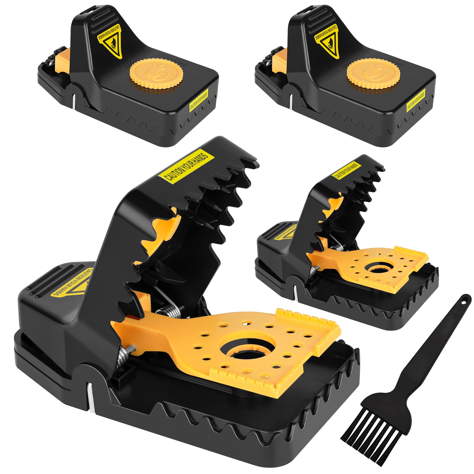 Rat Traps, 4 Pack Super Heavy Duty Instant Kill Traps,Reusable Humane Rat Traps for Mouse Rat Chipmunk,High Sensitive Mice Snap Trap for Indoors and Outdoors,Effective & Safe Rodent (4, Yellow)