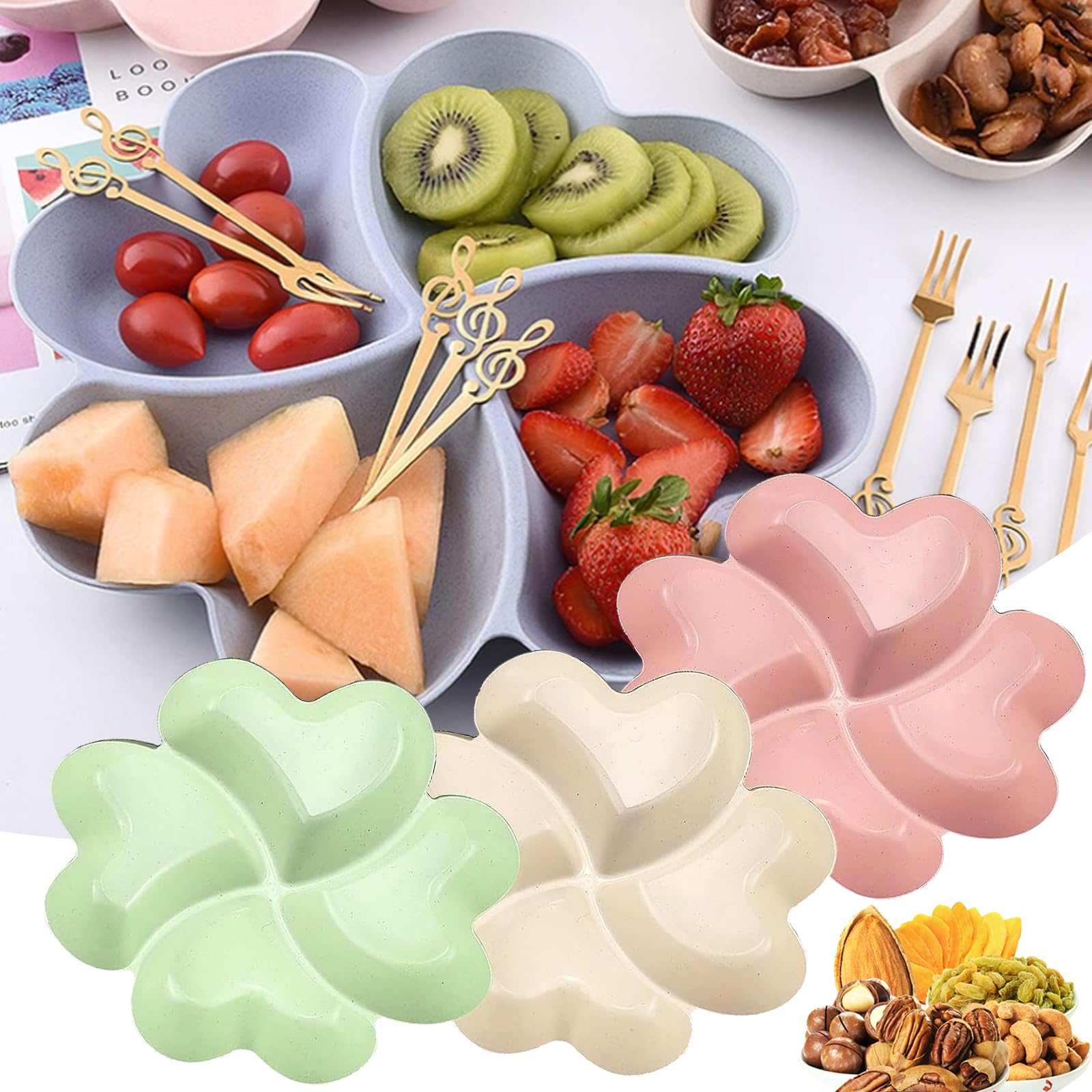 3 Vassoi Divisori Per Snack - Piatti Con 5 Scomparti, Riutilizzabili