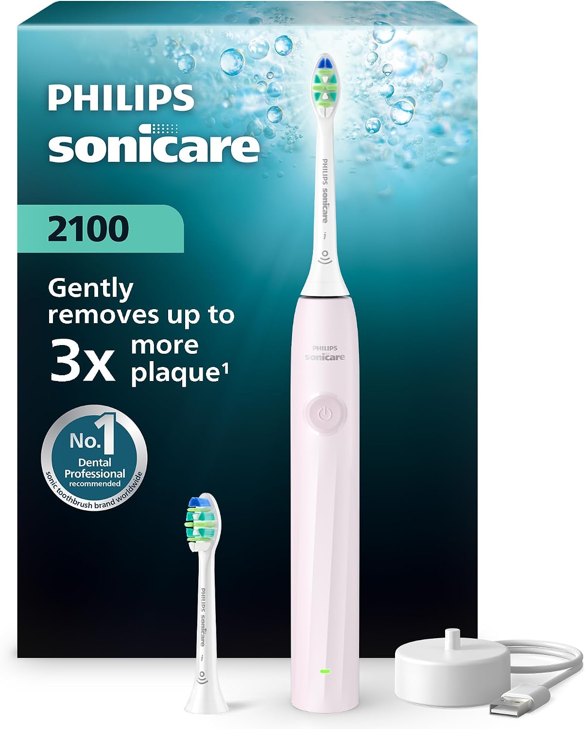 Philips Sonicare 2100 Sonic Şarjlı Diş Fırçası Toz Pembe, 3 Kat Plak Temizliği, 14 Gün Şarj Ömrü, 2 Hız Ayarı, 1 Başlık, SmartTimer ve QuadPacer Özellikli - HX4022/03