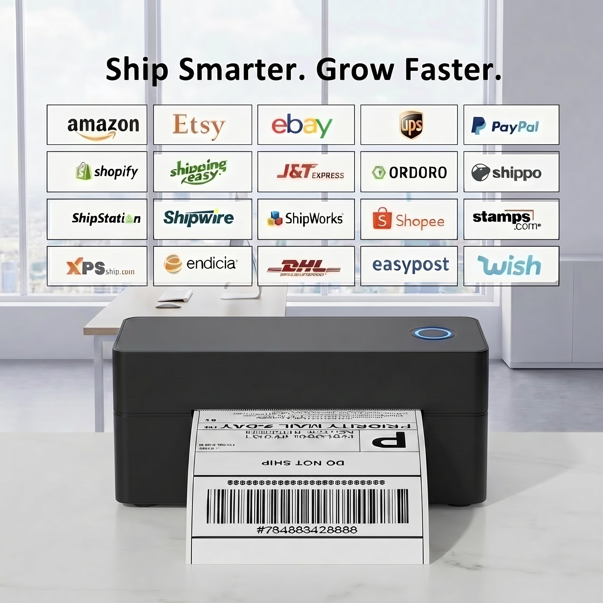 Stampante Etichette Termica 4x6 Nera – Bluetooth e USB, Senza Inchiostro – Include Chiavetta USB Driver – Per Magazzino e Spedizioni
