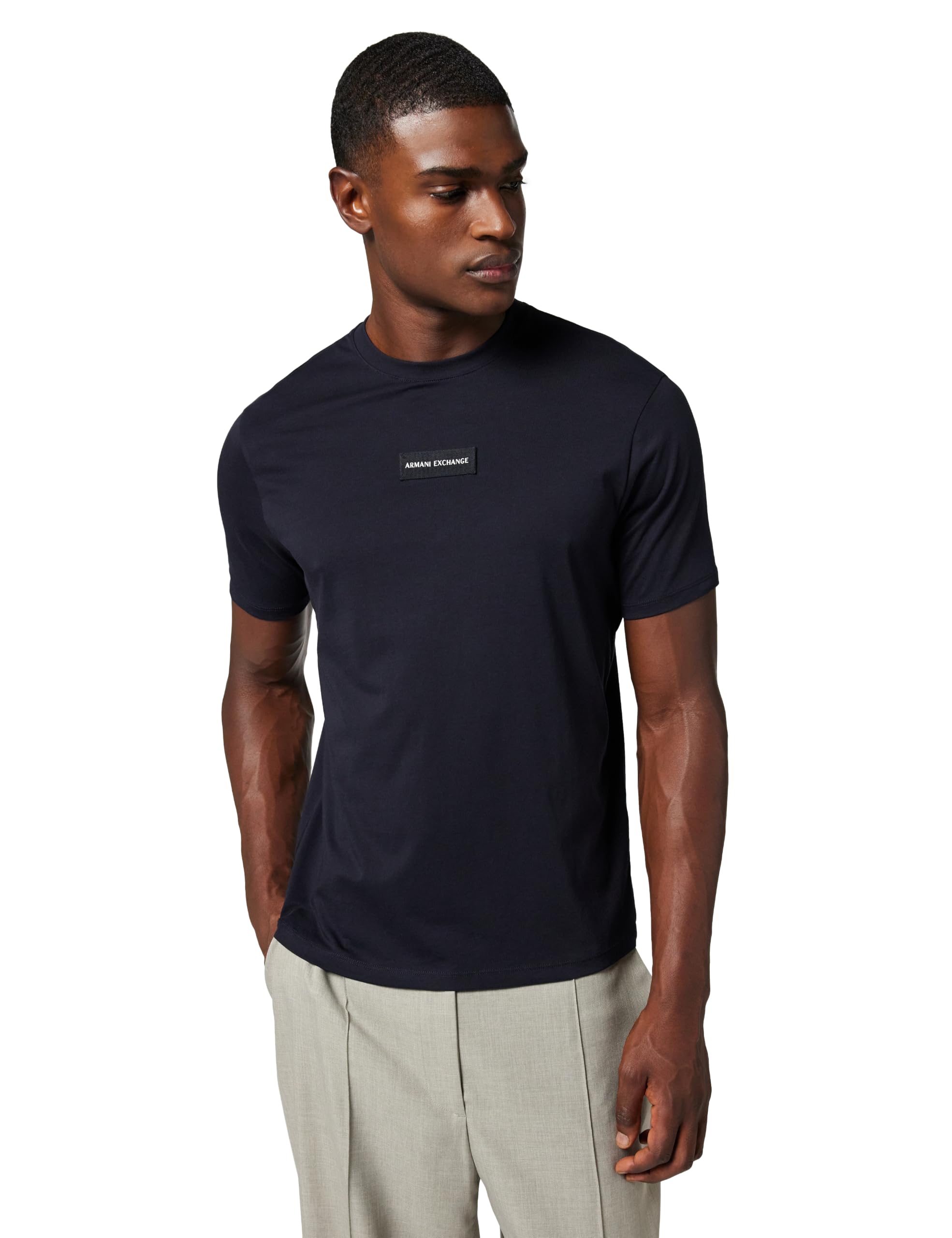 Armani Exchange Men's Plain Front Logo Patch T-Shirt, Blue, XL