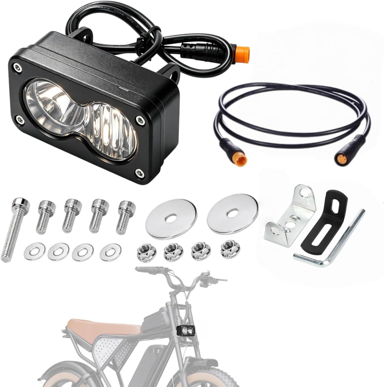 LED Headlight for Ridstar Q20, Ebike Light 3 Pin 20W 2000LM 6000-6500K Super Bright Waterproof IP68 Plug and Play Upgrade Kit for Night Riding Protecting Off-Road Ebike
