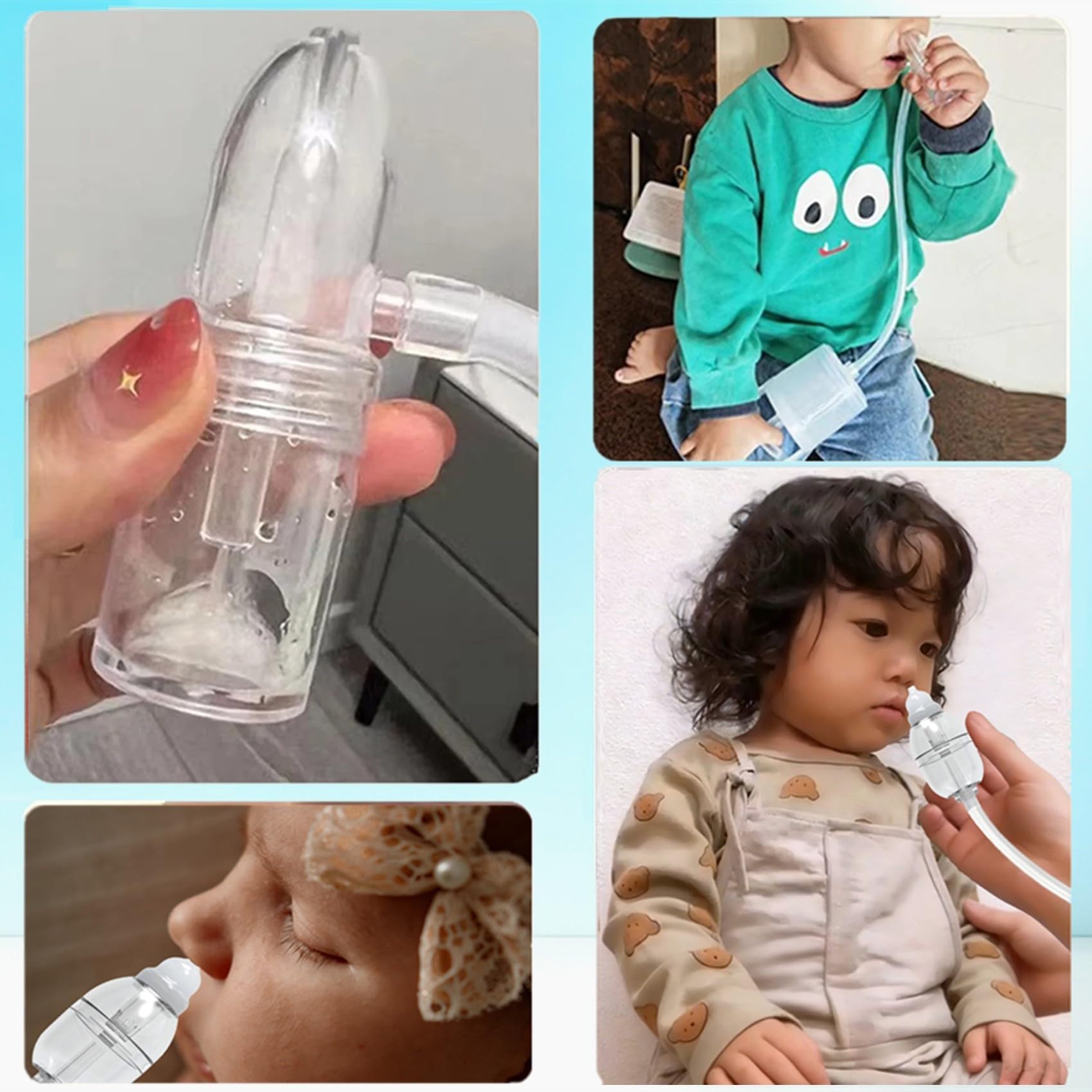 Aspirador nasal para bebé, chupador de mocos para bebé, ventosa de nariz con bomba de mano mejorada y punta no invasiva para limpiar pasajes obstruidos y mocos (transparente, estándar)