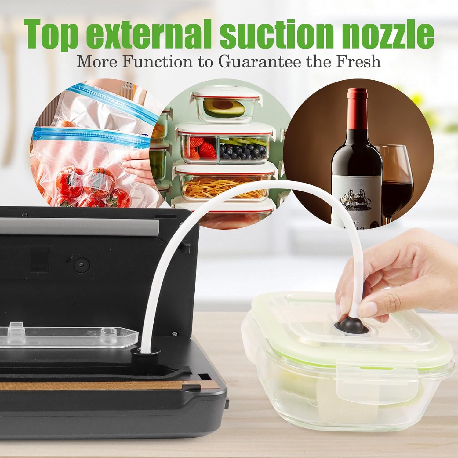 Vacuum Sealer Machine for Food- 10X Longer Food Saver with 7 Modes, Built-in Cutter & External Suction Nozzle - for Meat, Seafood, Fruits - Starter Kit with Bags & Hose - Image 6