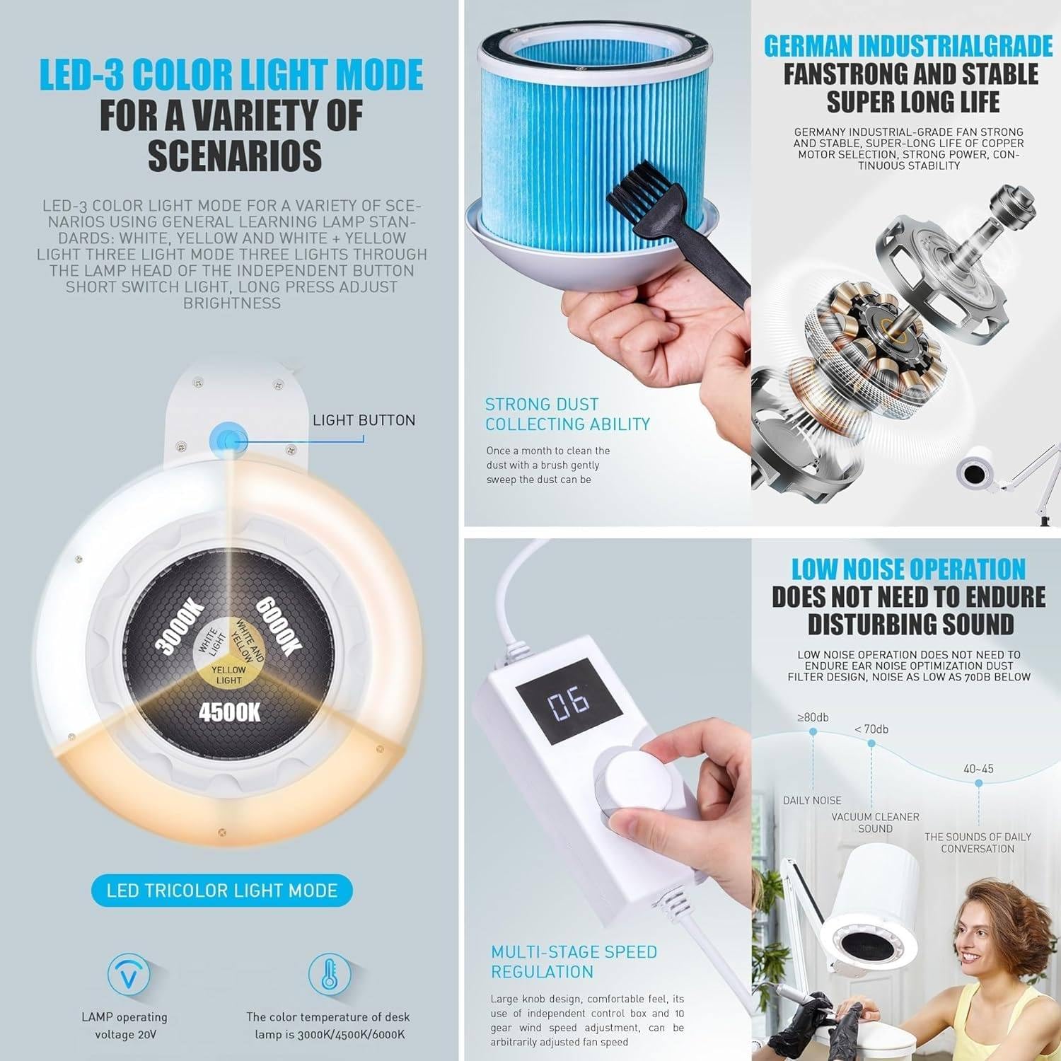 Collecteur De Poussière D'ongles Sous Vide Pour Pédicure Et Manucure Avec Led À Intensité Variable Intégrée, Avec Filtre Réutilisable, 10 Vitesses De Vent Réglables Et Support De Table Universel