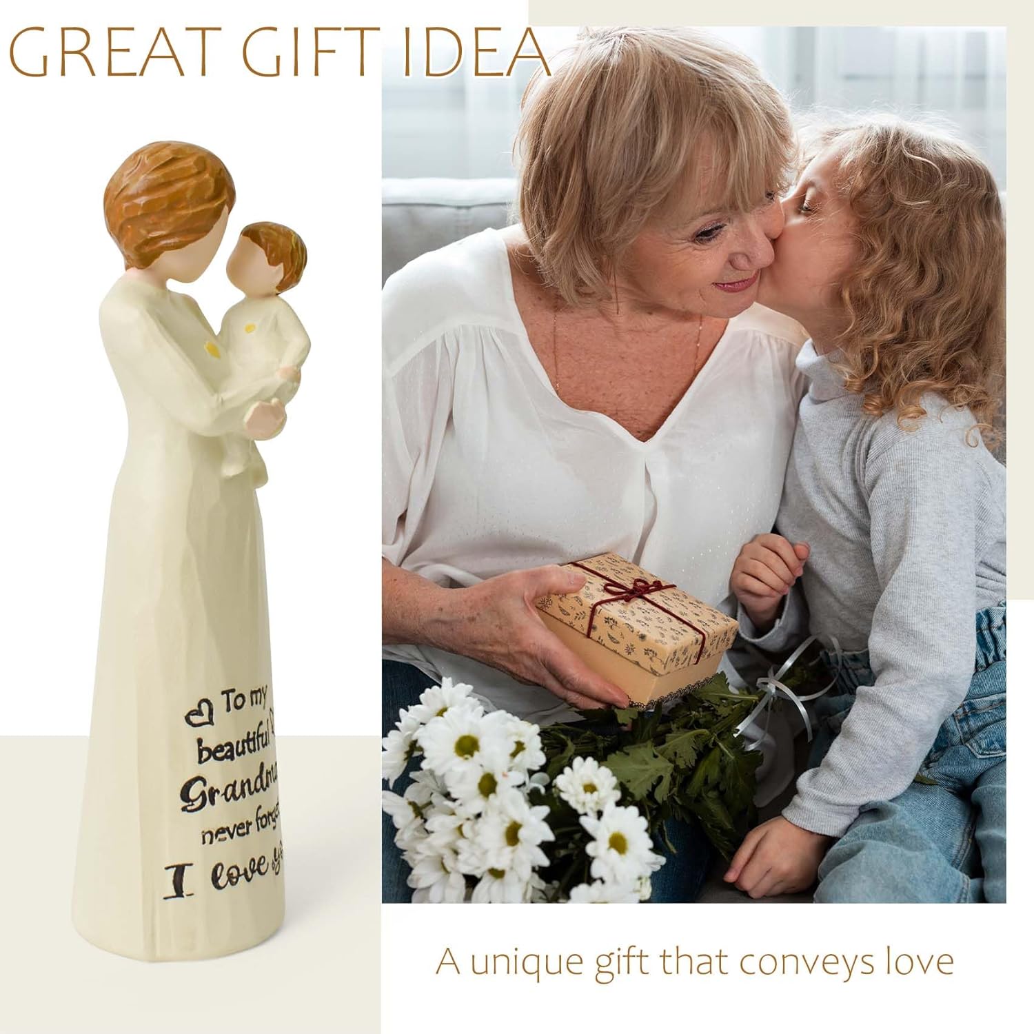 Grandma Gifts - 6.3” Hand-Painted Resin Figurine, Grandmother and Grandkids Statue, First Time Grandma Birthday Christmas - Image 4