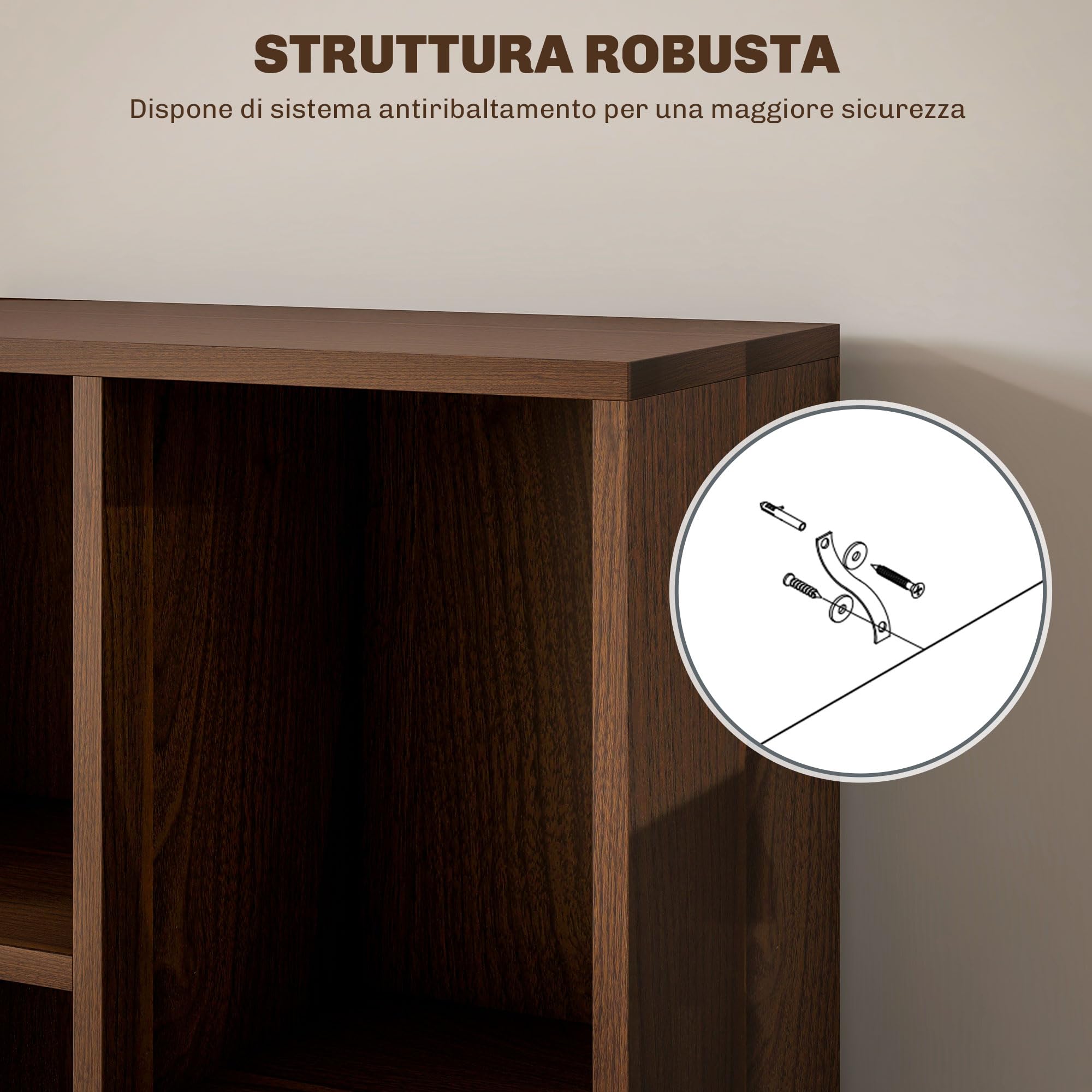 HOMCOM Mobile Libreria a Cubi con 7 Ripiani Moderna 50x24x106 cm Color Noce