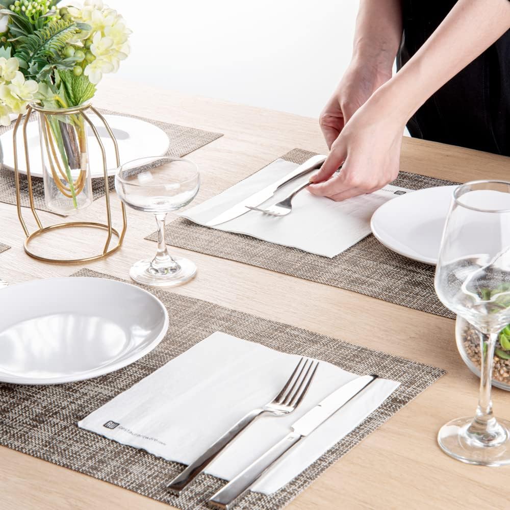 Restaurantware Luxenap 15.75 Inch Dinner Napkins 50 3-Ply Disposable Napkins - Linen Feel Soft And Absorbent White Paper Folded Napkins Square For Lunch Dinner Or Everyday Use image 5