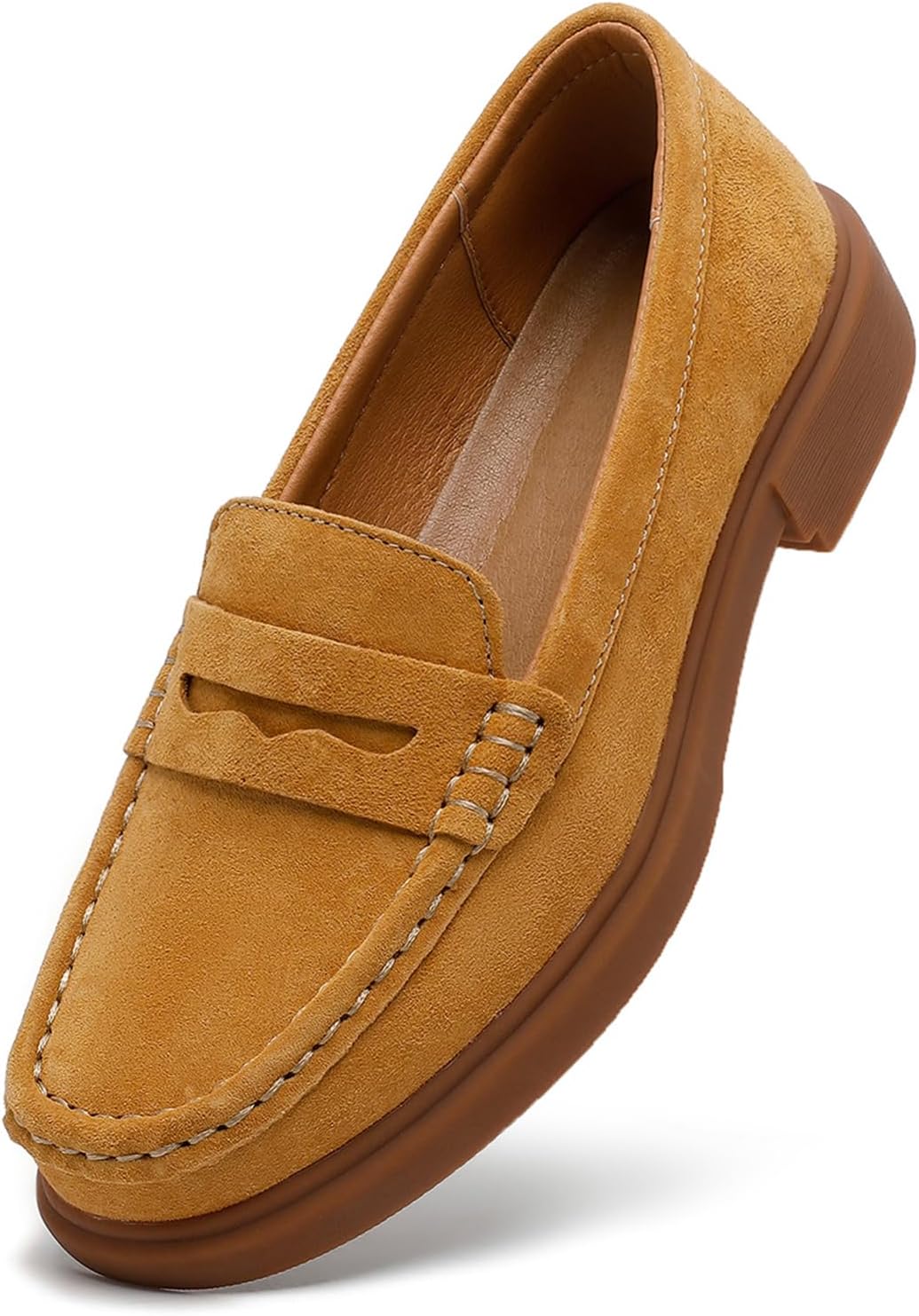 Touchmosees Women's Leather Penny Loafers Slip On Casual Dressy Shoes