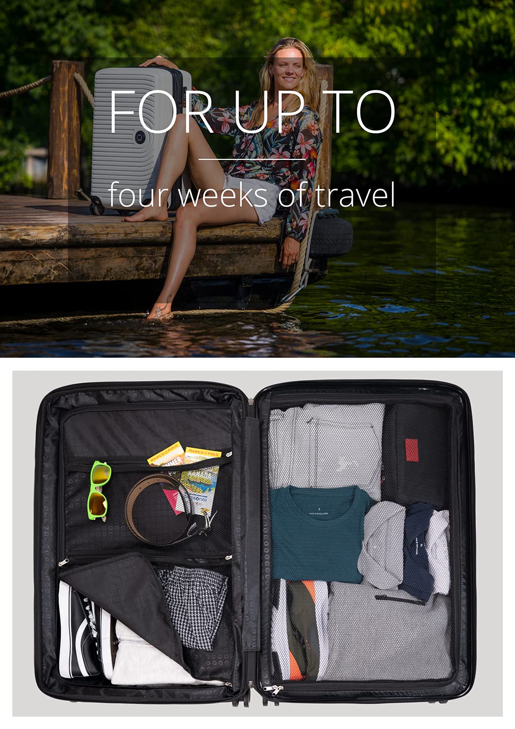 HAUPTSTADTKOFFER Mitte - Valigia Rigida Grande, TSA, 4 Ruote, Bagaglio da Stiva con Espansione di Volume di 8 cm, 77 cm, 130 L, Melanzana