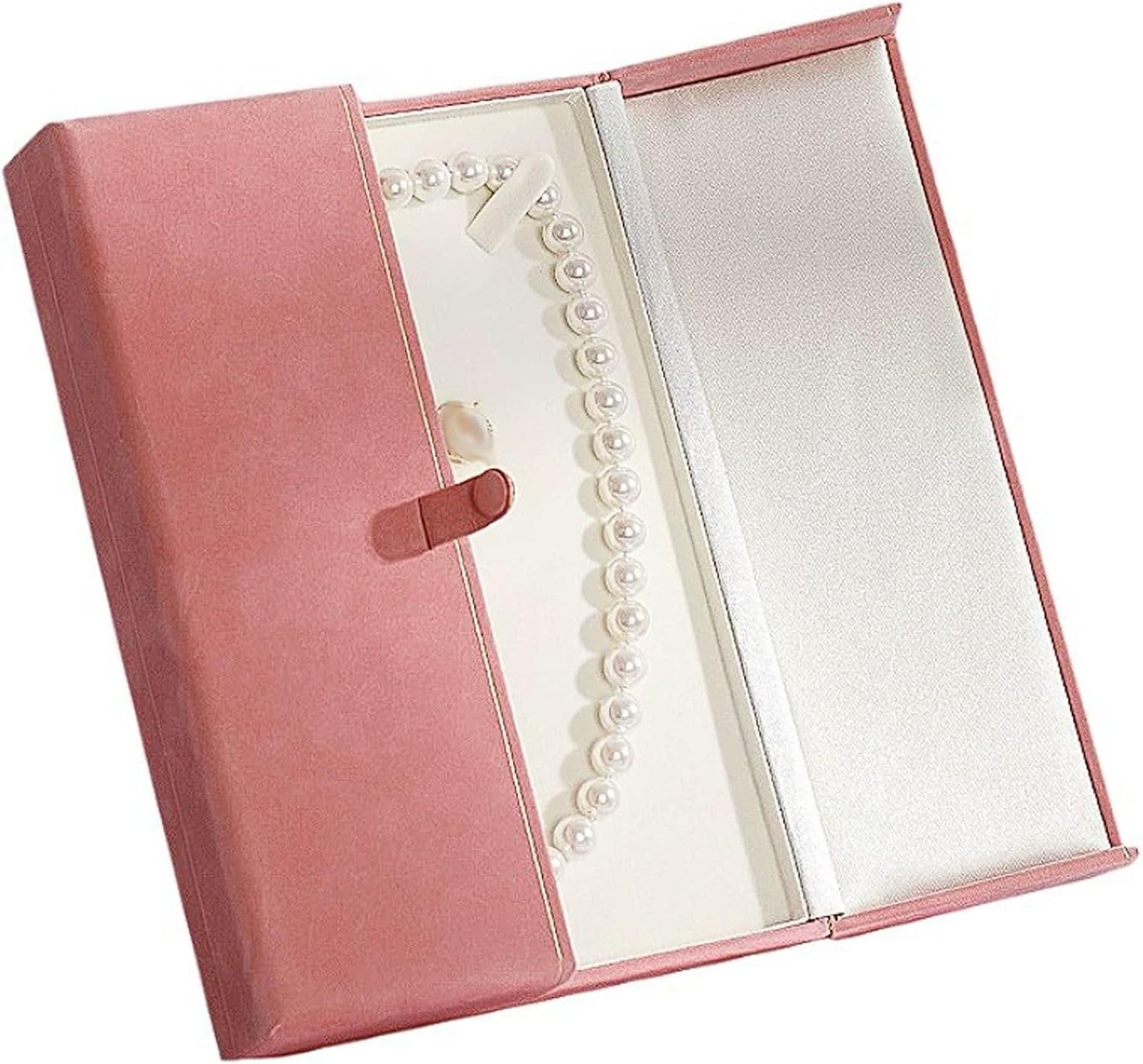 Double-Opening Jewelry Box, Luxury Velvet Lined Snap-Closure Case for Pearls, Jade Necklaces and Rings(Pink)