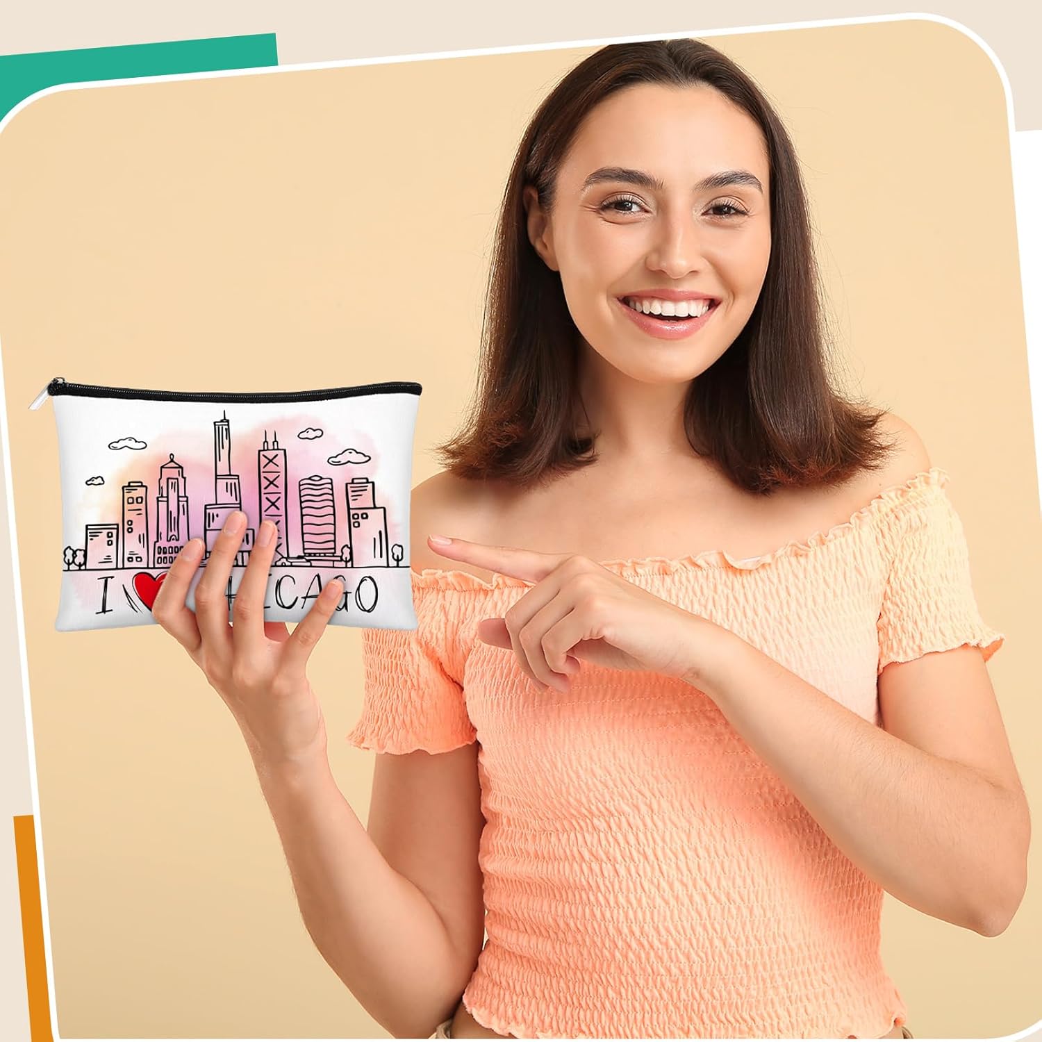 Reginary 6 Pcs City Cosmetic Bag Souvenir Gifts New York Zipper Pouch Chicago Souvenir Seattle Boston Nashville London Paris Italy Alaska Gifts Memento for Women Traveler(Chicago) - Image 6