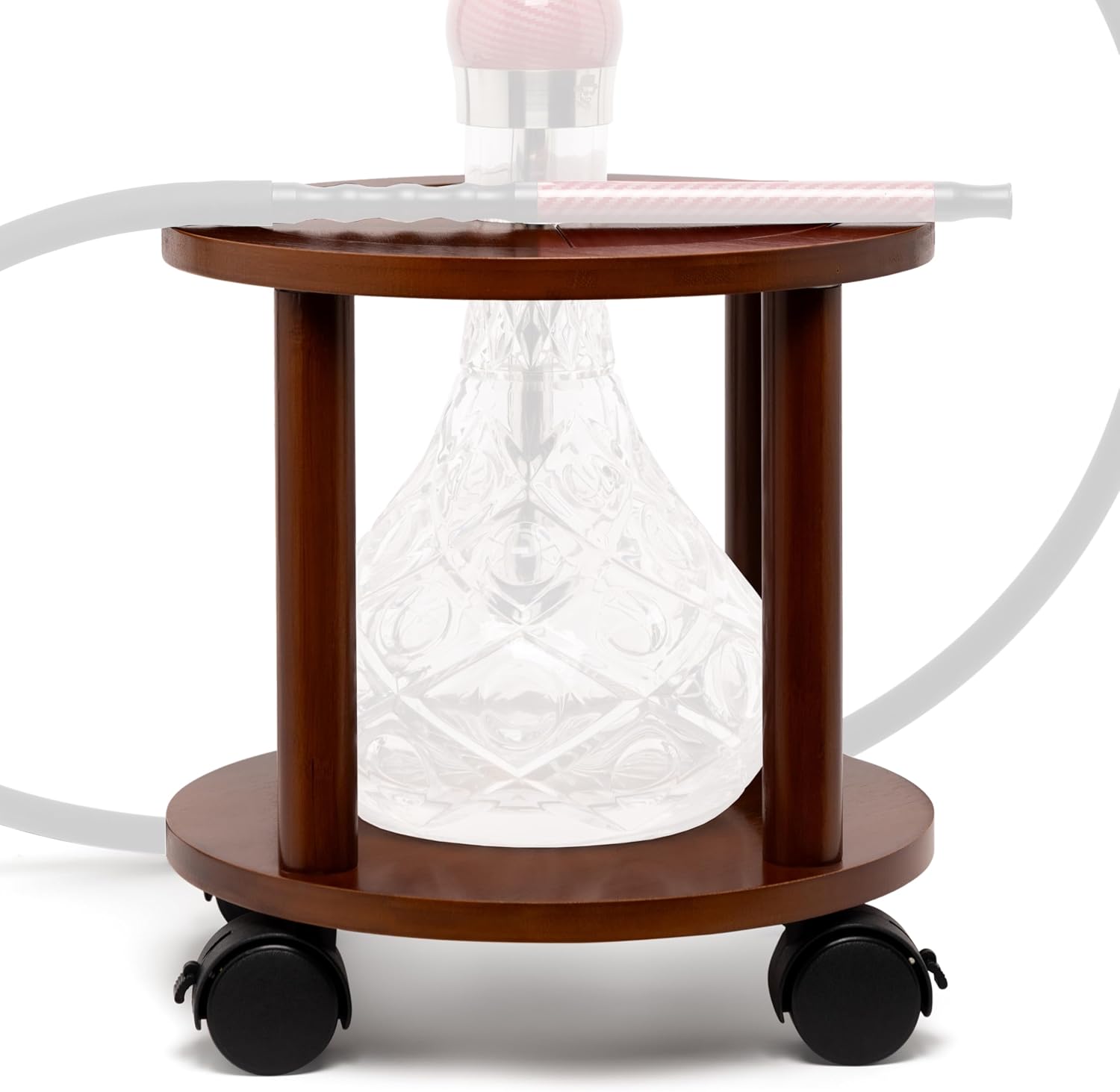 HOOKAH STANDS (Bamboo to Protect Hooka from Falling Over, Wooden Table with Wheels & Brakes, Hookah Accessories, Secure Shisha, Stop Burnt Carpet, nicotine free (Mini, Dark-Brown)