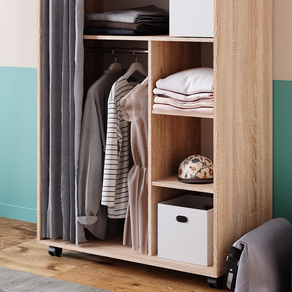 Vicco Kleiderschrank Doros, Sonoma, 100 x 146.6 cm mit Rollen, mit Rollen zur flexiblen Platzierung im Raum