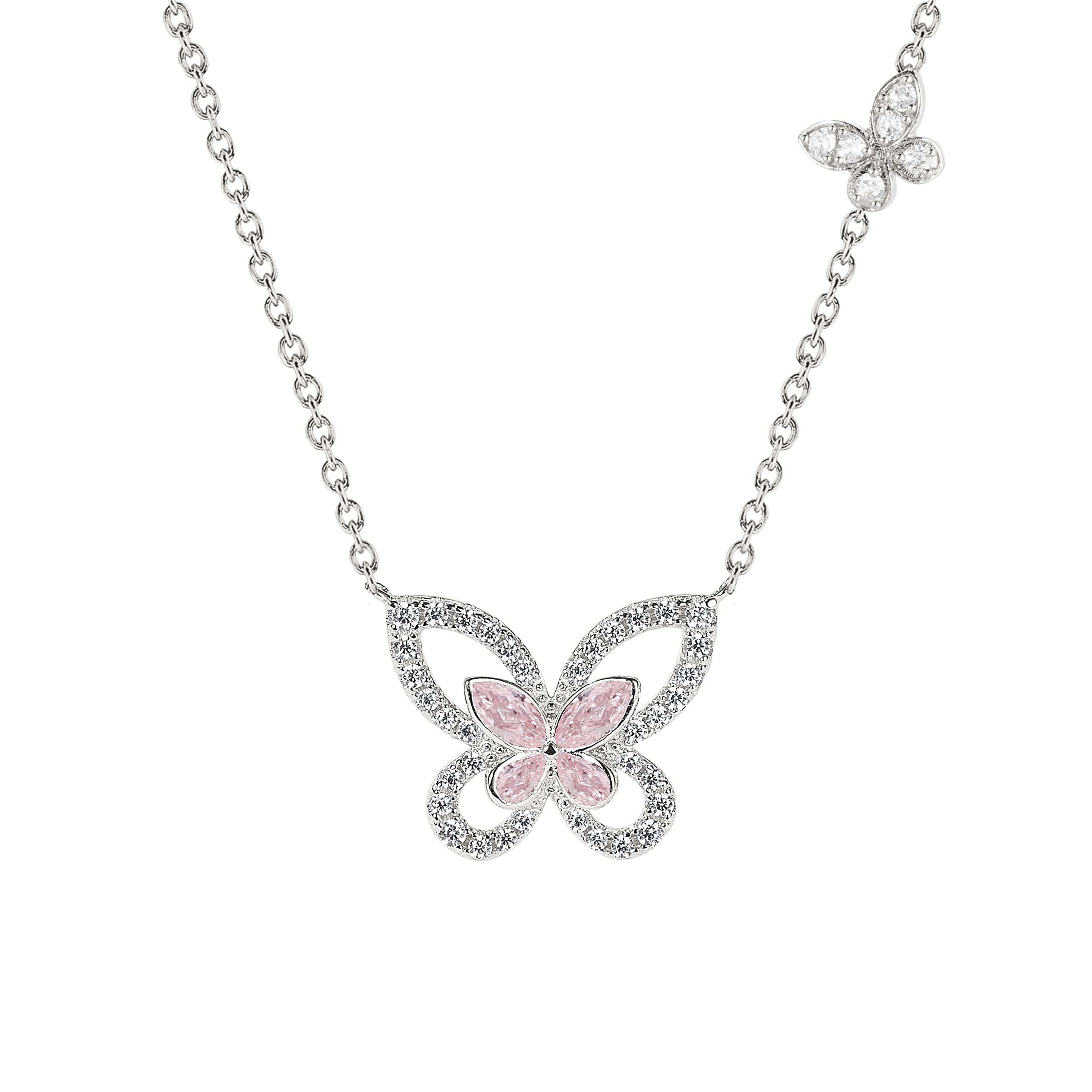 See full amazon price history chart for MINUTIAE Butterfly Shape Pink Stone Solitaire Swarovski Crystal Cubic Zirconia Diamonds Pendant Charm Necklace for Women & Girls - Silver | Stylish Design with Extendable Chain MINUTIAE Butterfly Shape Pink Stone Solitaire Swarovski Crystal Cubic Zirconia Diamonds Pendant Charm Necklace for Women & Girls - Silver | Stylish Design with Extendable Chain (B0B396KC9H) Amazon Price History, Amazon Price Tracker