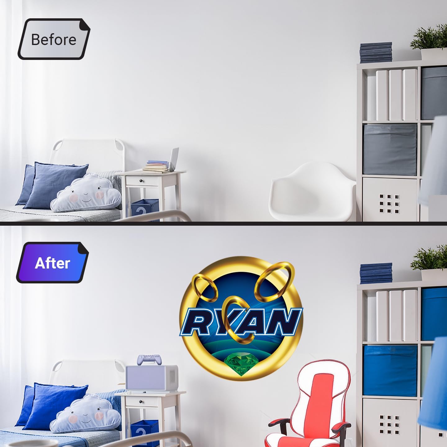 Custom Name Wall Decal – Removable Vinyl Gold Ring Design – Personalized Boys Room Decor – Bold Gaming-Inspired Wall Art