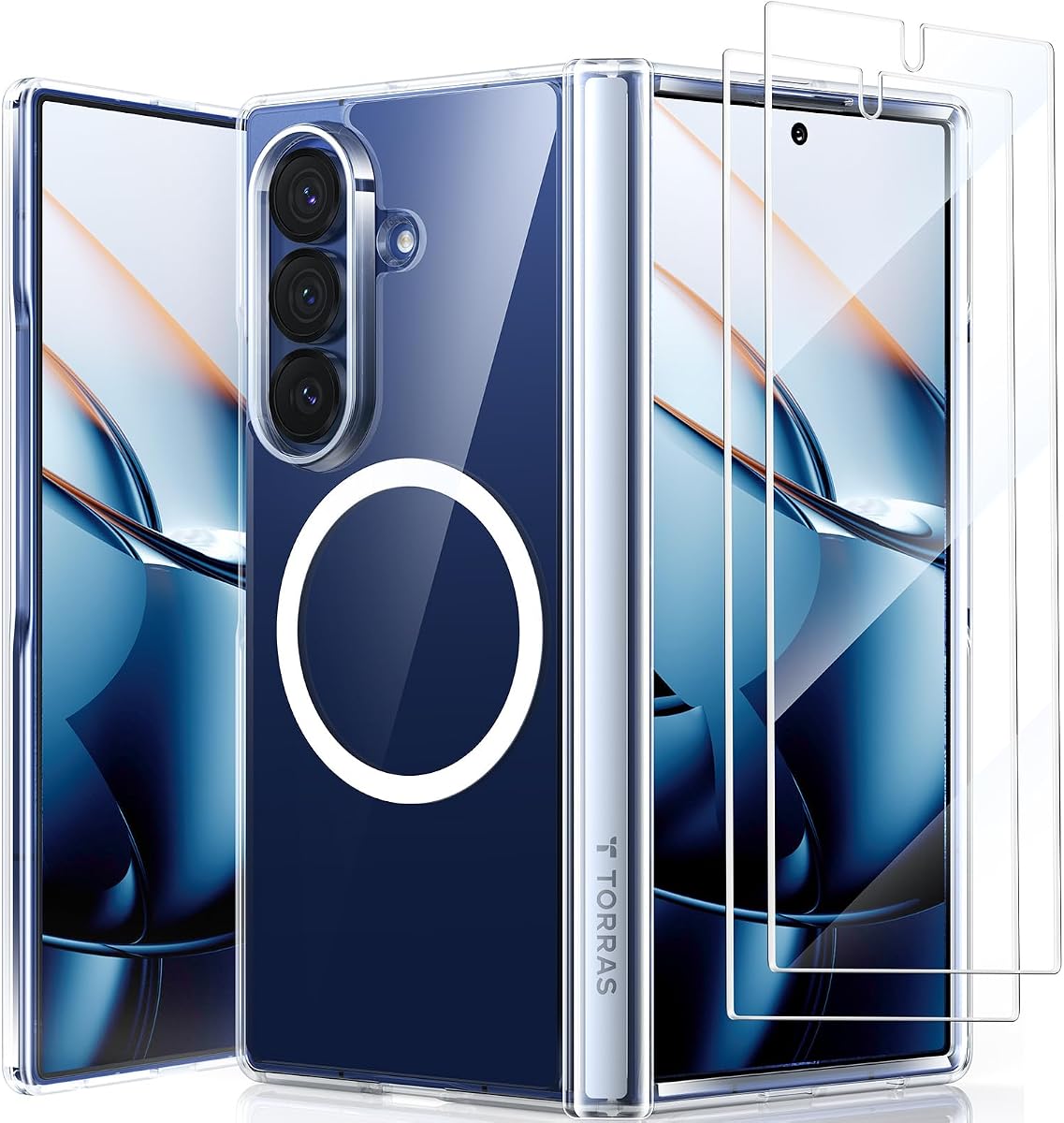 TORRAS Magnetic Shockproof for Samsung Galaxy Z Fold 7 Case Clear with Screen Protector, Fit for MagSafe, 4X Military Grade Hinge Protection, Slim Phone Case for Samsung Z Fold 7, Clear