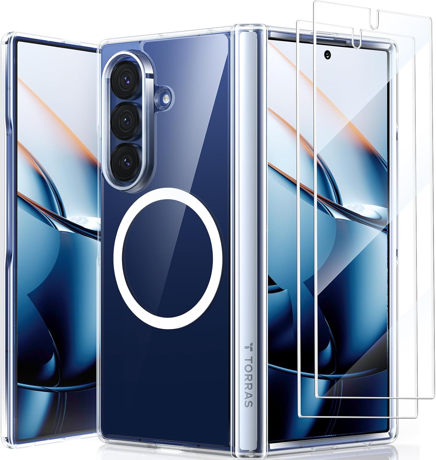 TORRAS Magnetic Shockproof for Samsung Galaxy Z Fold 7 Case Clear with Screen Protector, Fit for MagSafe, 4X Military Grade Hinge Protection, Slim Phone Case for Samsung Z Fold 7, Clear Clear for Samsung Galaxy Z Fold 7