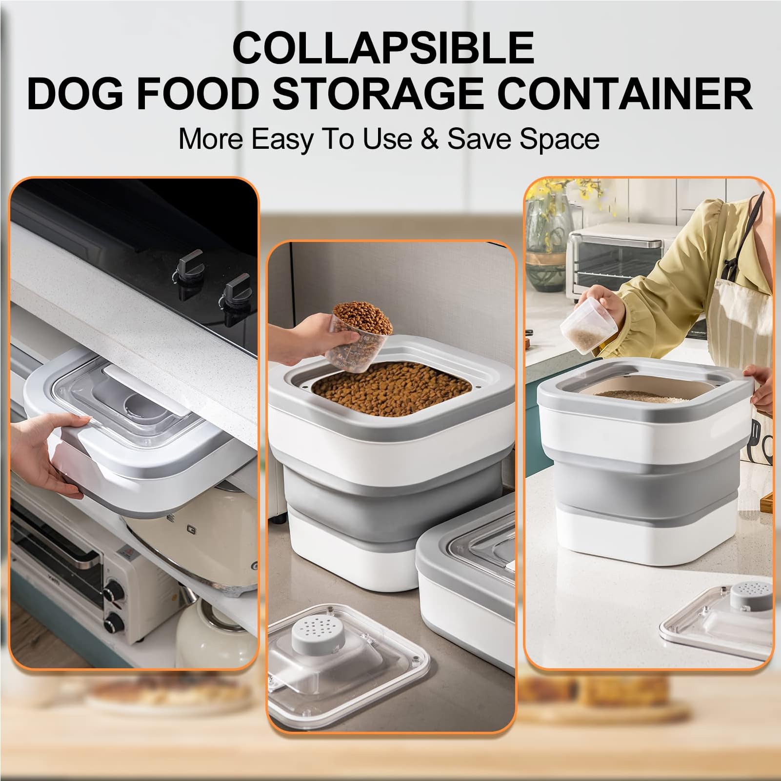 Hundefutter Aufbewahrung Futterbehälter Luftdicht mit Schaufel Messbecher Faltbarer Futtertonne Deckel Dog Food Container