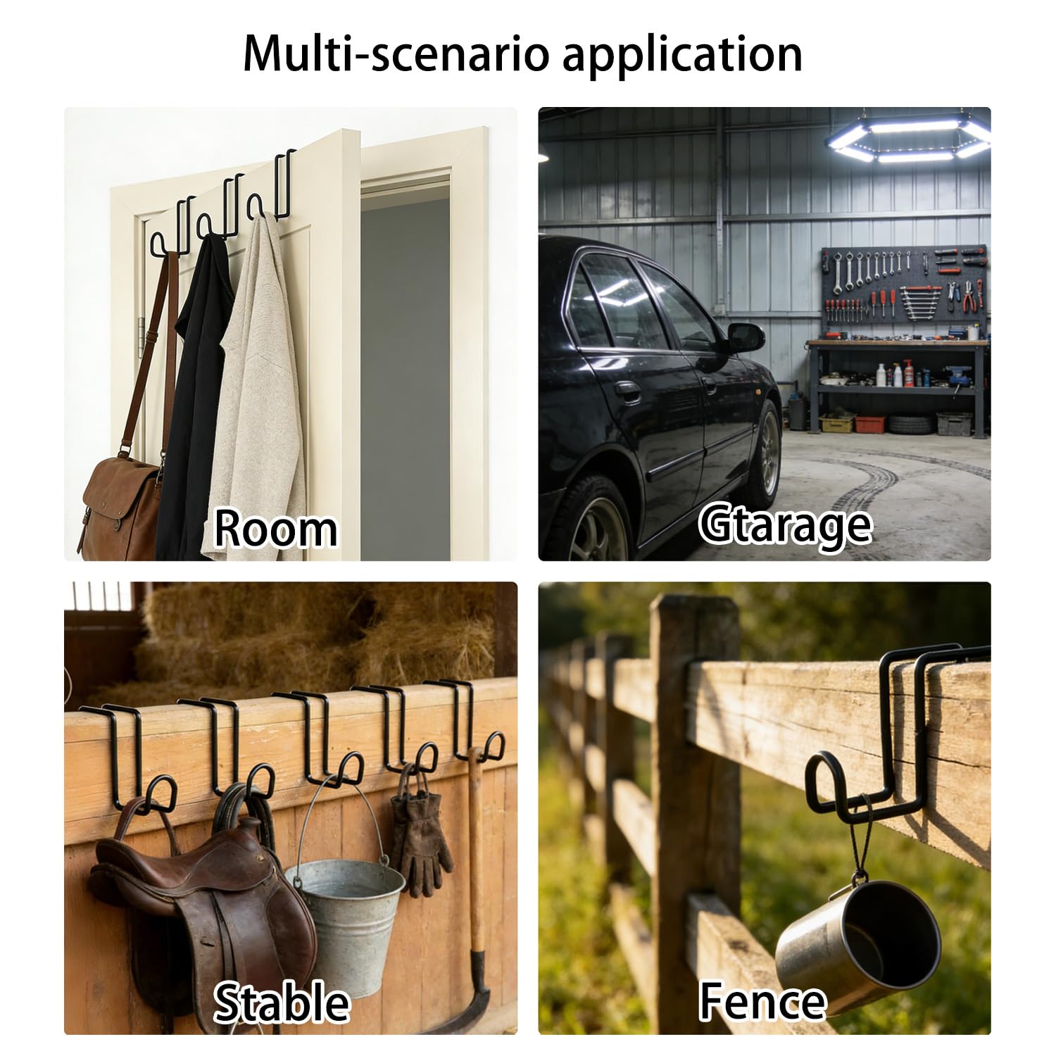 6 Pcs Tack Hook, Heavy Duty Metal Bridle Hooks, Horse Water Bucket Hooks Hangers – Used for Stables Buckets Fences Garages - 5