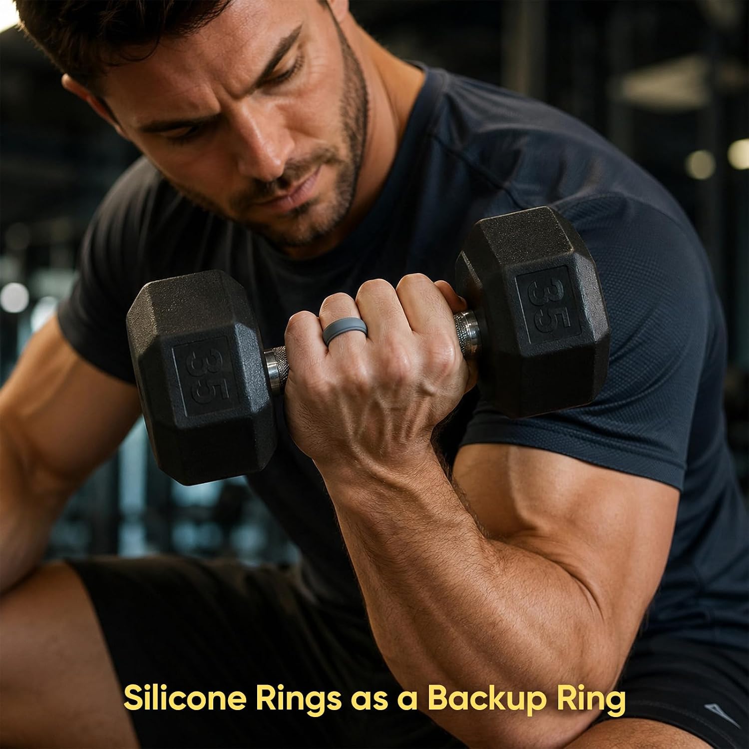 1 Titanium & 3 Silicone Rings for Men-8MM Rubber Wedding Band Set