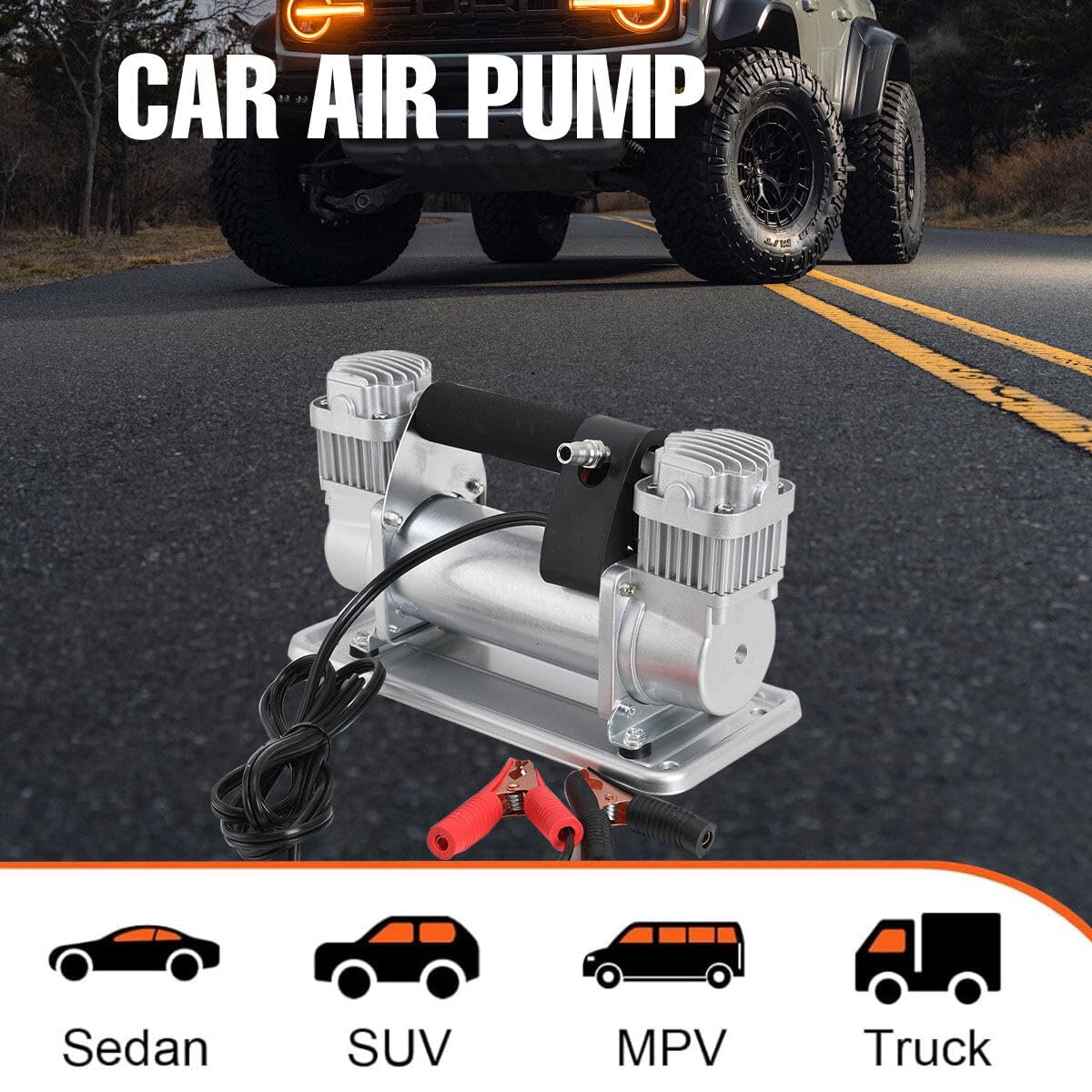 12 Volt Mobiler Kompressor für KFZ LKW Off-road mit Zubehör Tasche Reifenfüller Spiralschlauch Hochleistungs Luftkompressor Off Road Reifenpumpe
