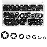 Renashed 340Pcs Internal Tooth Star Lock Washers, M3-M12 Quick Speed Locking Washers Assortment Kit 65Mn Steel Black Oxide Finish Push on Locking Washer, 7 Size