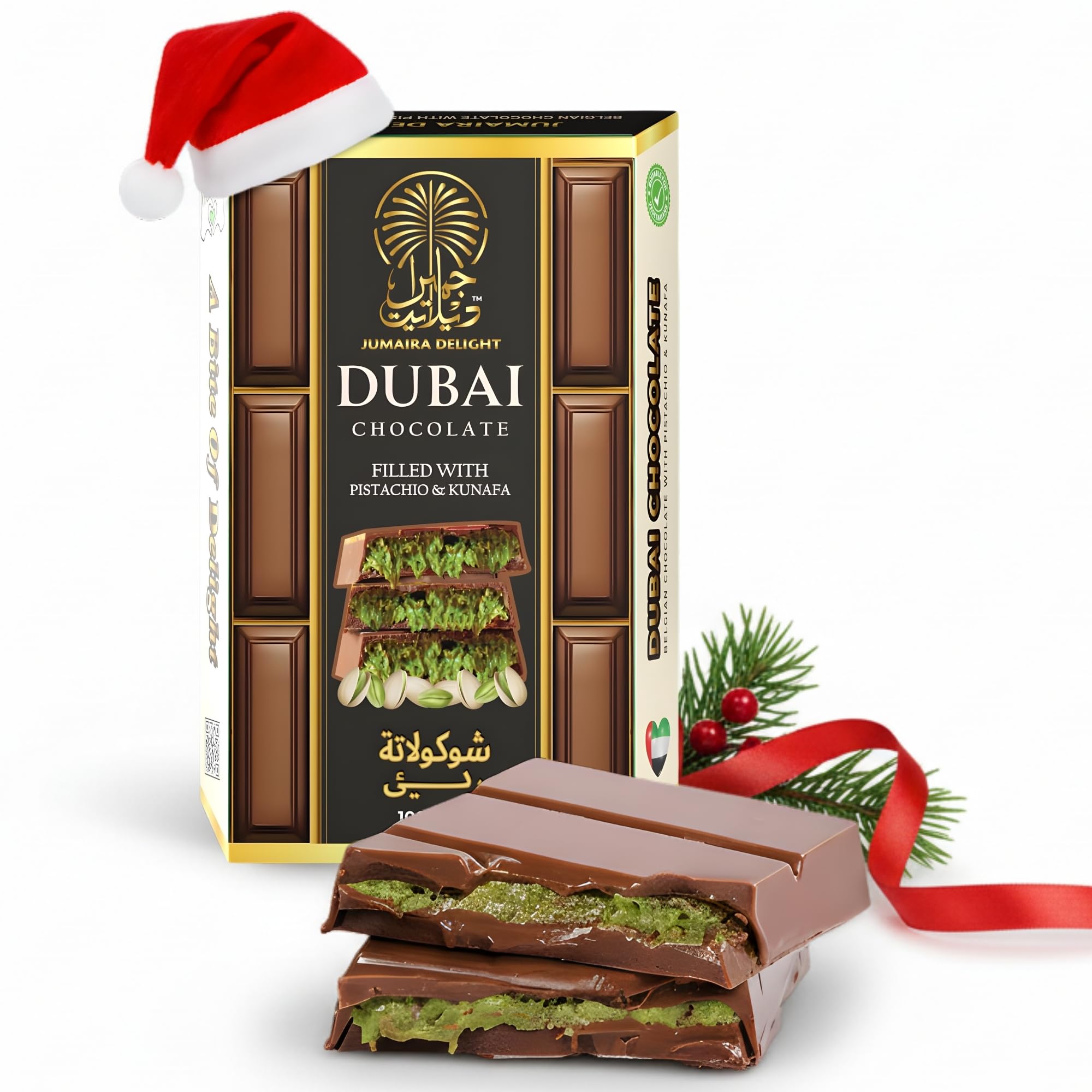 Dubai Chocolate – Kunafa & Pistachio Cream Filling – Luxurious Fix Viral Milk Choclate With Kadayif & Kataifi – Perfect for Kids, Family & Friend (Pack of 1, Bars)