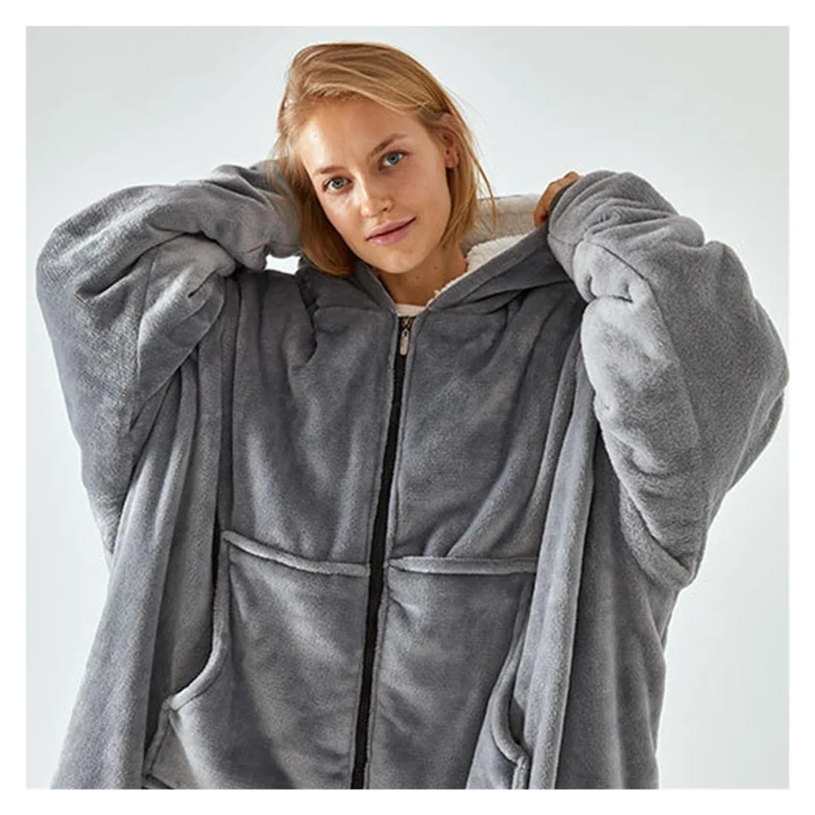 Manta con Capucha portátil, Manta de Gran tamaño, Sudadera for Adultos, Mujeres y Hombres, Mangas, Bolsillo Cremallera(Blue)