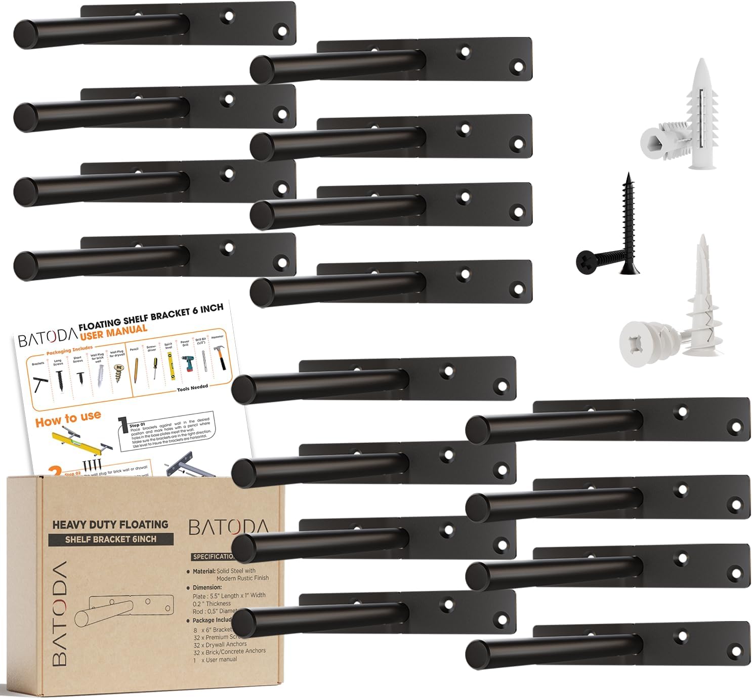 6 Pcs Floating Shelf Bracket 4Inch(Deep) Hidden Floating