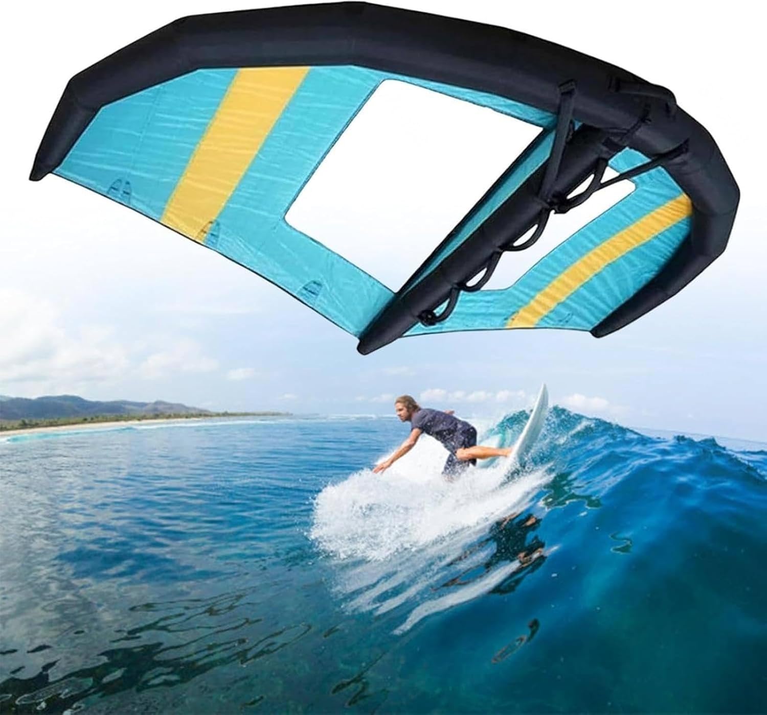 Windsurfing Inflatable Wing,4㎡,5㎡,6㎡ Wind Wingfoil and Hydrofoil Board, Handheld Surf Sail, with Window, for Water Sports, Kiteboarding, Surfing,6m³