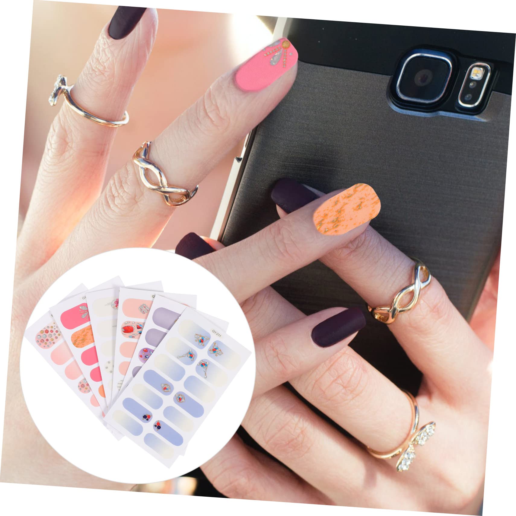 5 Set Adesivi Per Unghie Con Design Artificiale Set Per Decorazioni Nail Art Facili Applicare E Rimuovere Per Manicure E Pedicure Accessori Per Unghie Per Principianti E 6 Fogli*5
