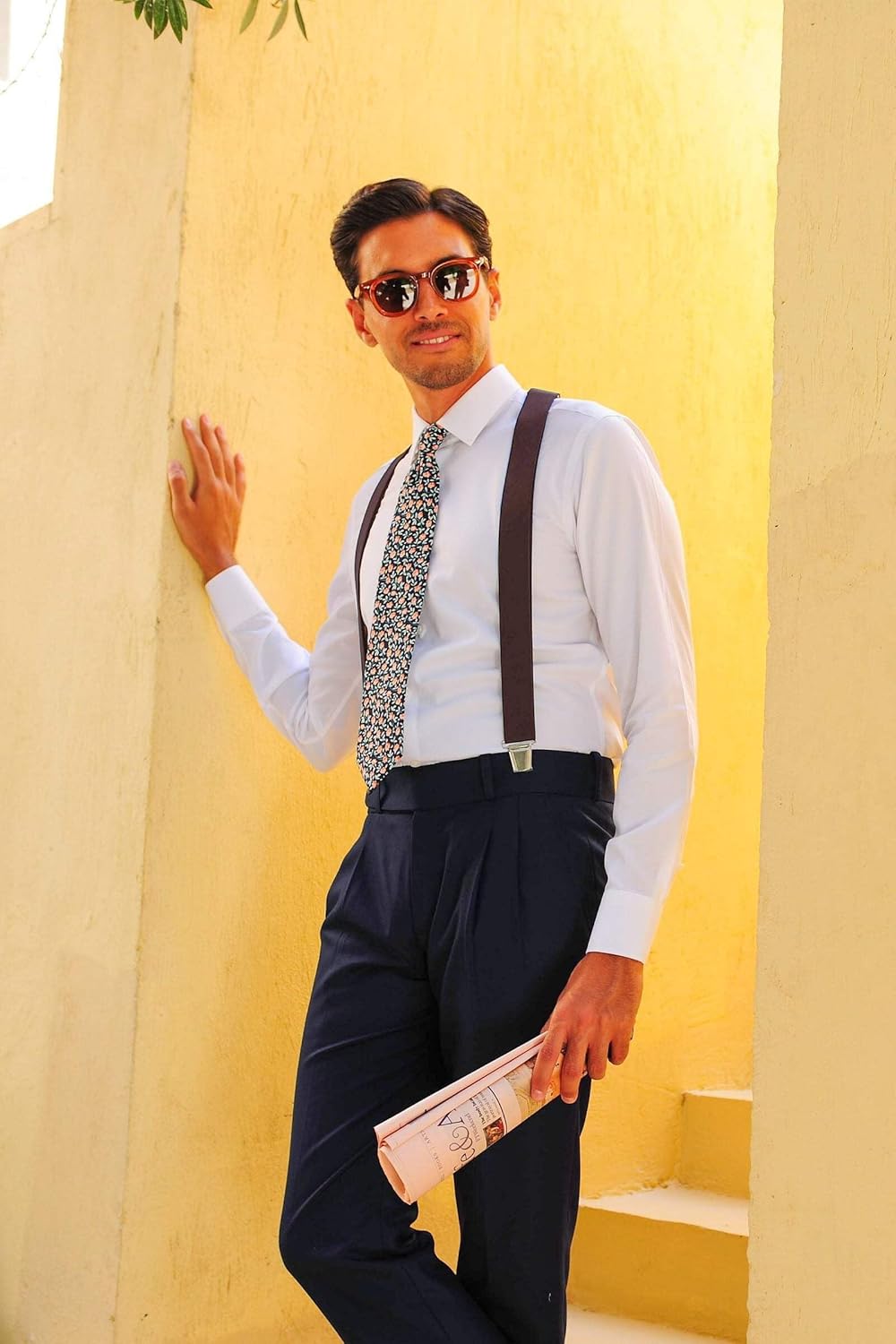 Brown Suspender Braces - Classic Elastic Mens Dress Suspenders w/Adjustable Straps - Luxury Clip On Suspenders for Men Brown Regular