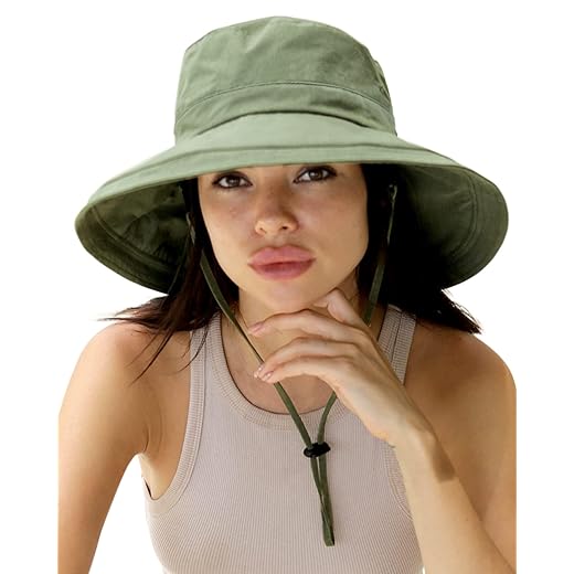 Sun Hats for Women Gardening Hat Wide Brim Ponytail Beach Sun Protection Breathable Cotton Summer Hat with Fold-Up Brim