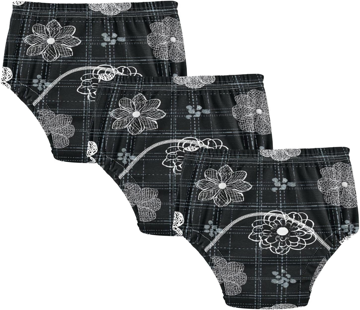 Little Boys Toilet Training Pants Soft Cotton White Flower Black Plaid Boxer Briefs Boxers Underwear for Kids 2T