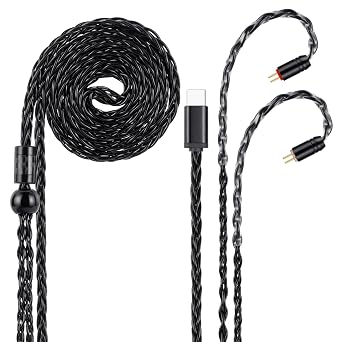 UNCLE LIGHT USB-C to Dual 2pin 0.78mm IEM Balance Earbud Cable, 8-Core OCC Silver-Plated HiFi Earphone Cable, Ultra-Flexible Digital Audio Upgrade for in-Ear Headphones 1.3m, Black