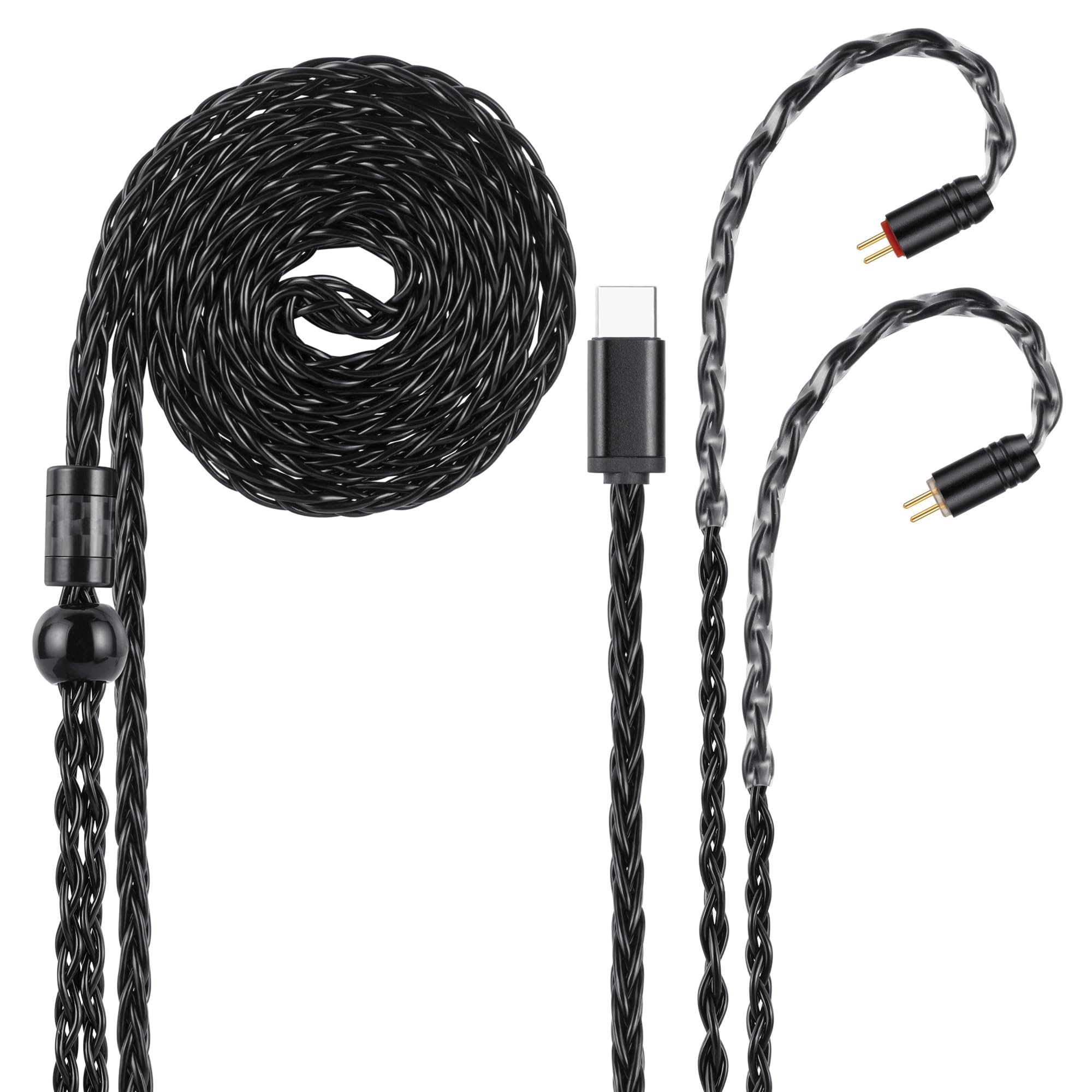 Alphatec Câble d'écouteur IEM USB-C vers double 2 broches (0,78 mm) IEM, 8 conducteurs OCC plaqué argent, câble d'écouteurs HiFi ultra flexible pour écouteurs intra-auriculaires (1,3 m, noir)