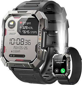 Military Smart Watch for Men Answer/Make Calls, 2.01 Smart Watch for Android and iPhone, Fitness Tracker with Flashlight/Compass/100 Days Battery/Heart Rate/Sleep/100+ Sport Modes2 Straps